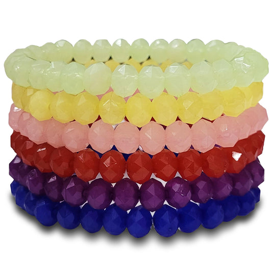 With multicolour and pastel glass and elastic bracelet, party wear gets a stylish wrist accent.