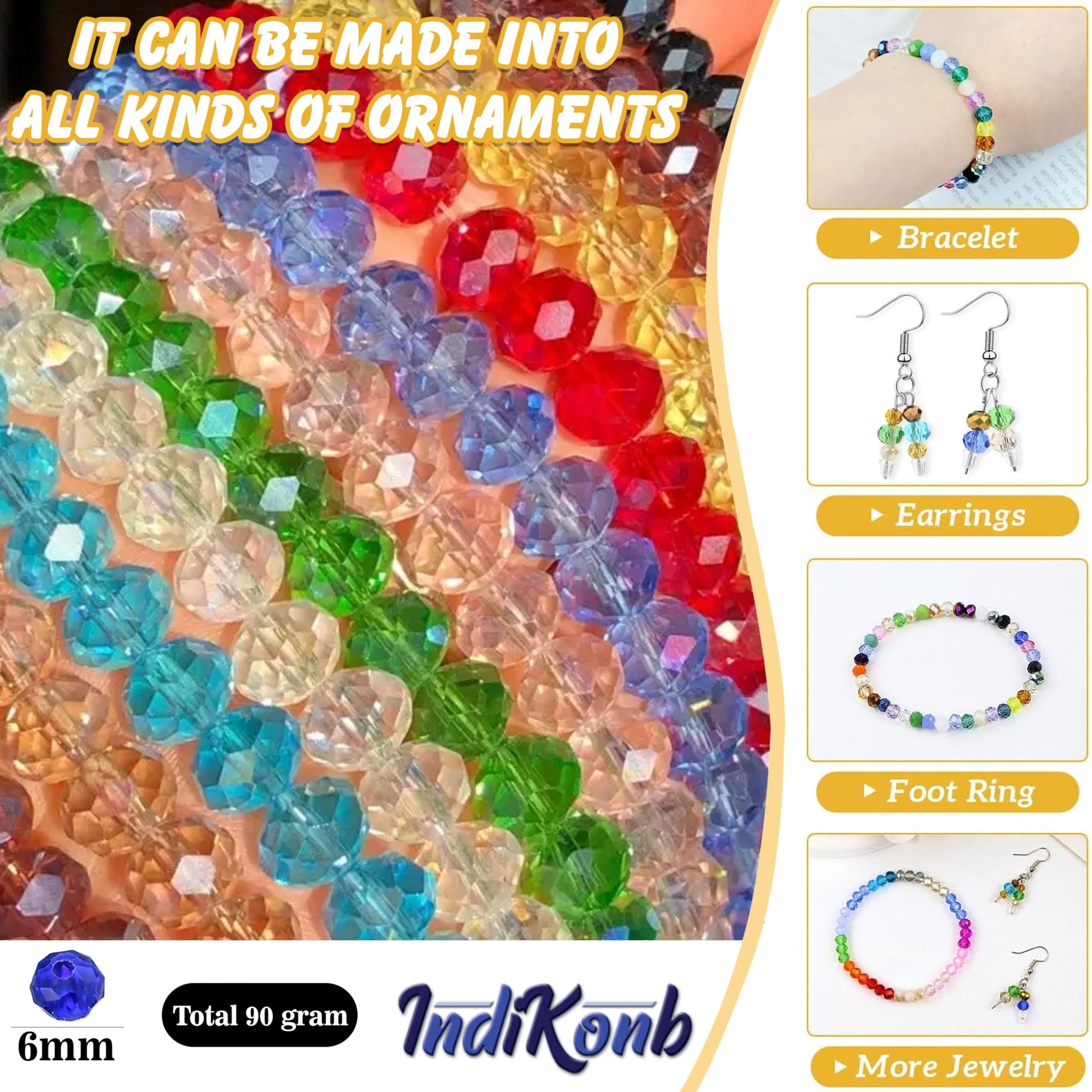 Multicolour and transparent 6mm and 90 grams beads help finish necklace making and DIY jewellery projects with a refined look.