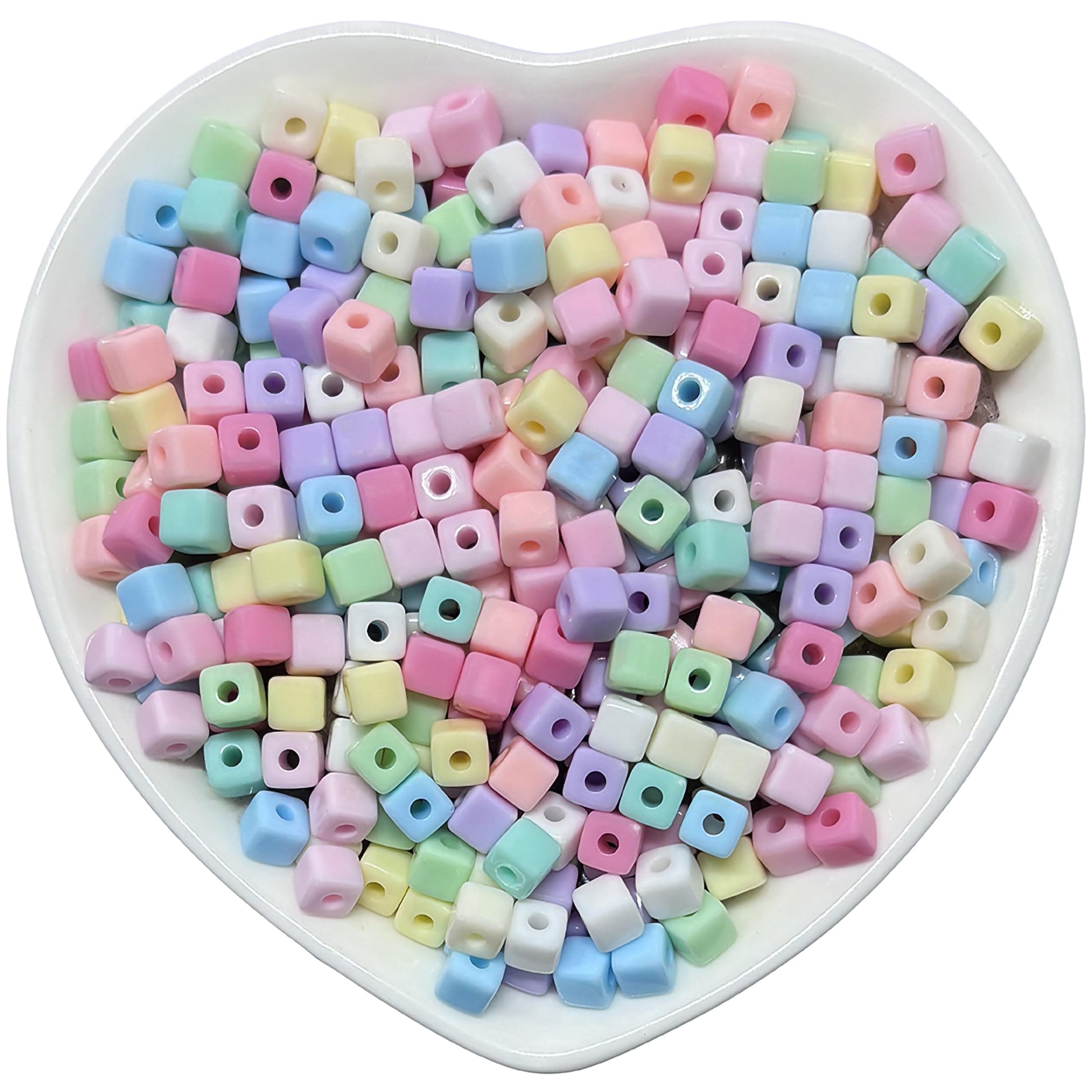 Build neat bracelet patterns and pony bead crafts with pastel matte cube beads.