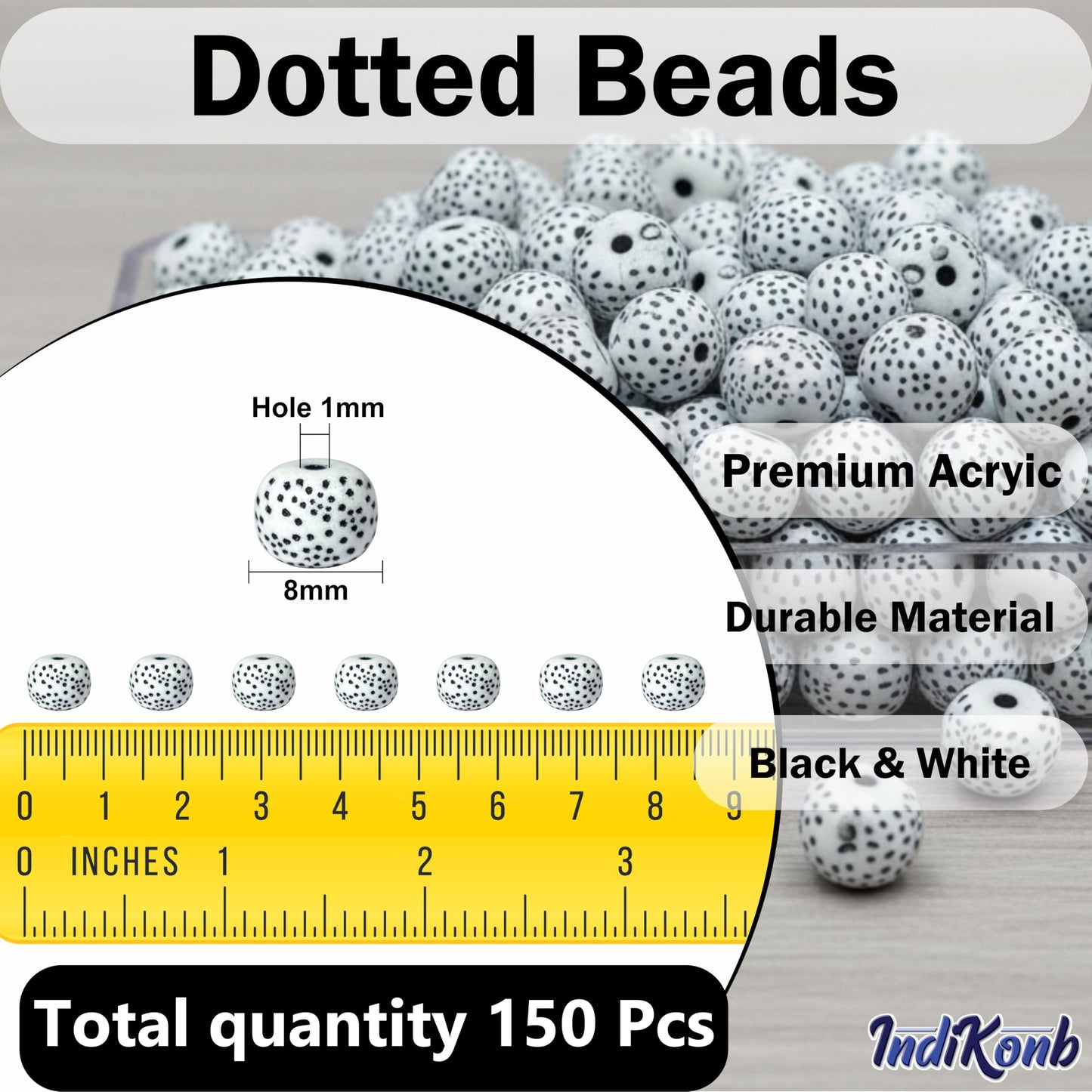 Black and white dotted beads for jewelry making crafts