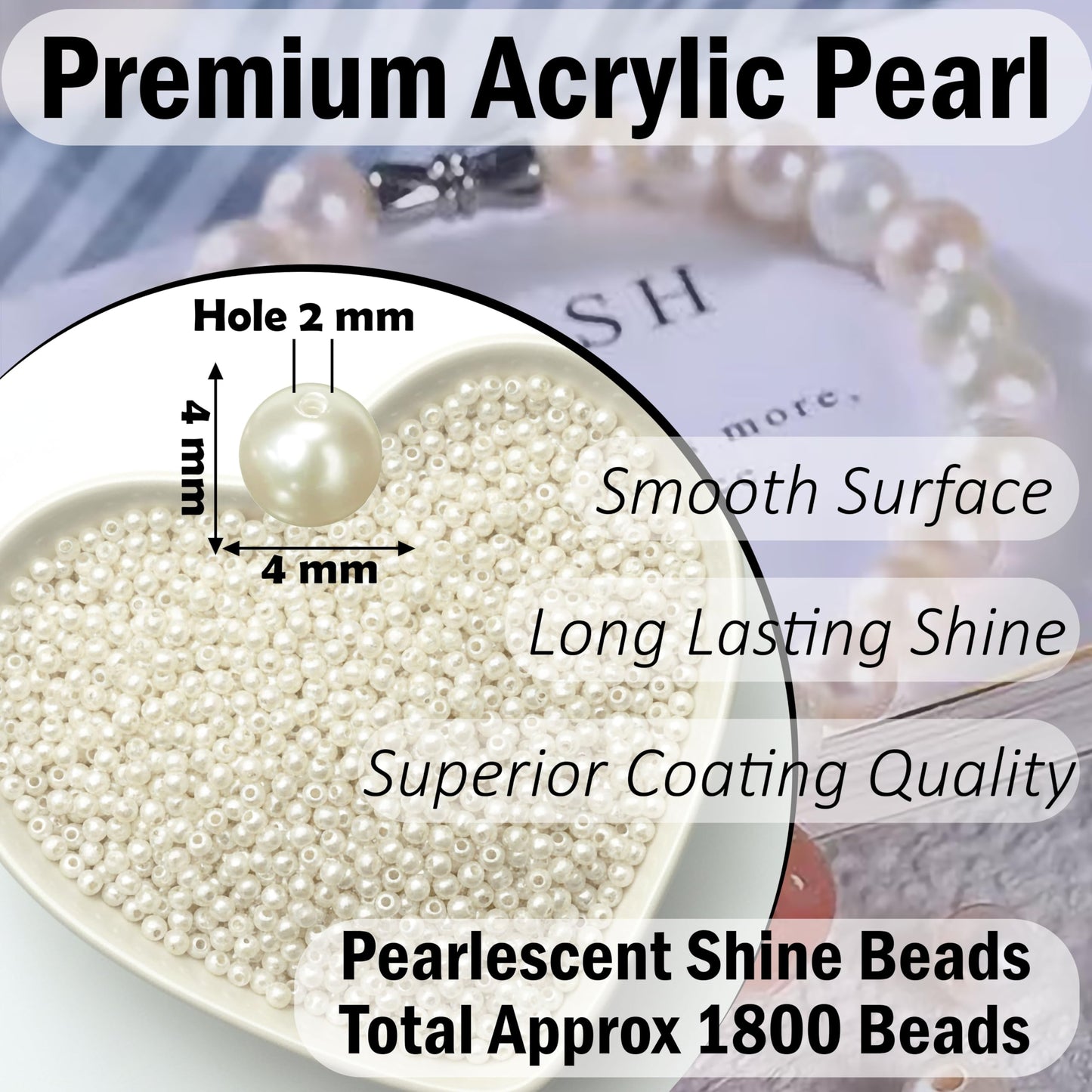 4mm White Pearl Beads for Jewellery Making Plastic Moti White 4MM image 2