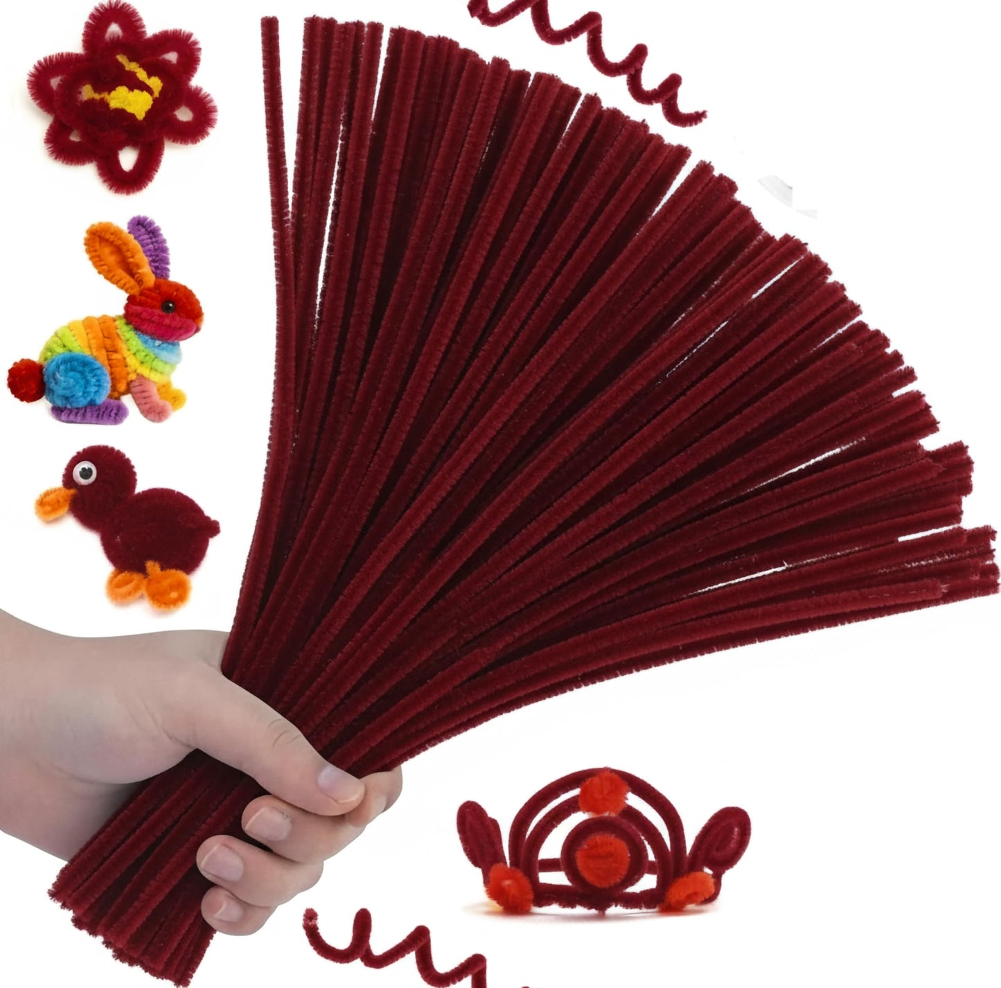 Create a neat finish in kids creative projects and flower making with fuzzy dark maroon bendable craft wires.