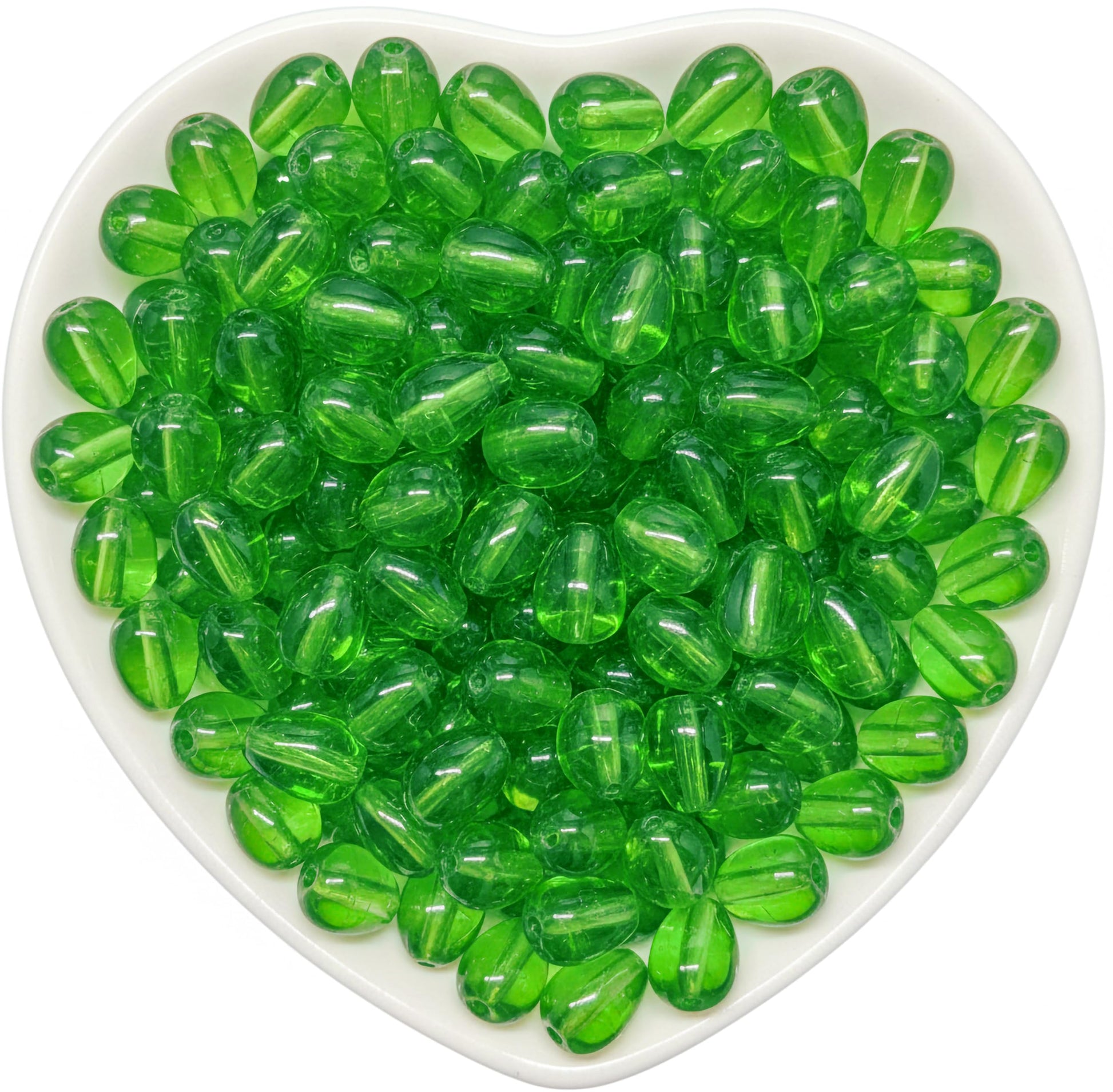 Finish DIY charm making with 10x6mm green drop beads that suit small jewelry accents.