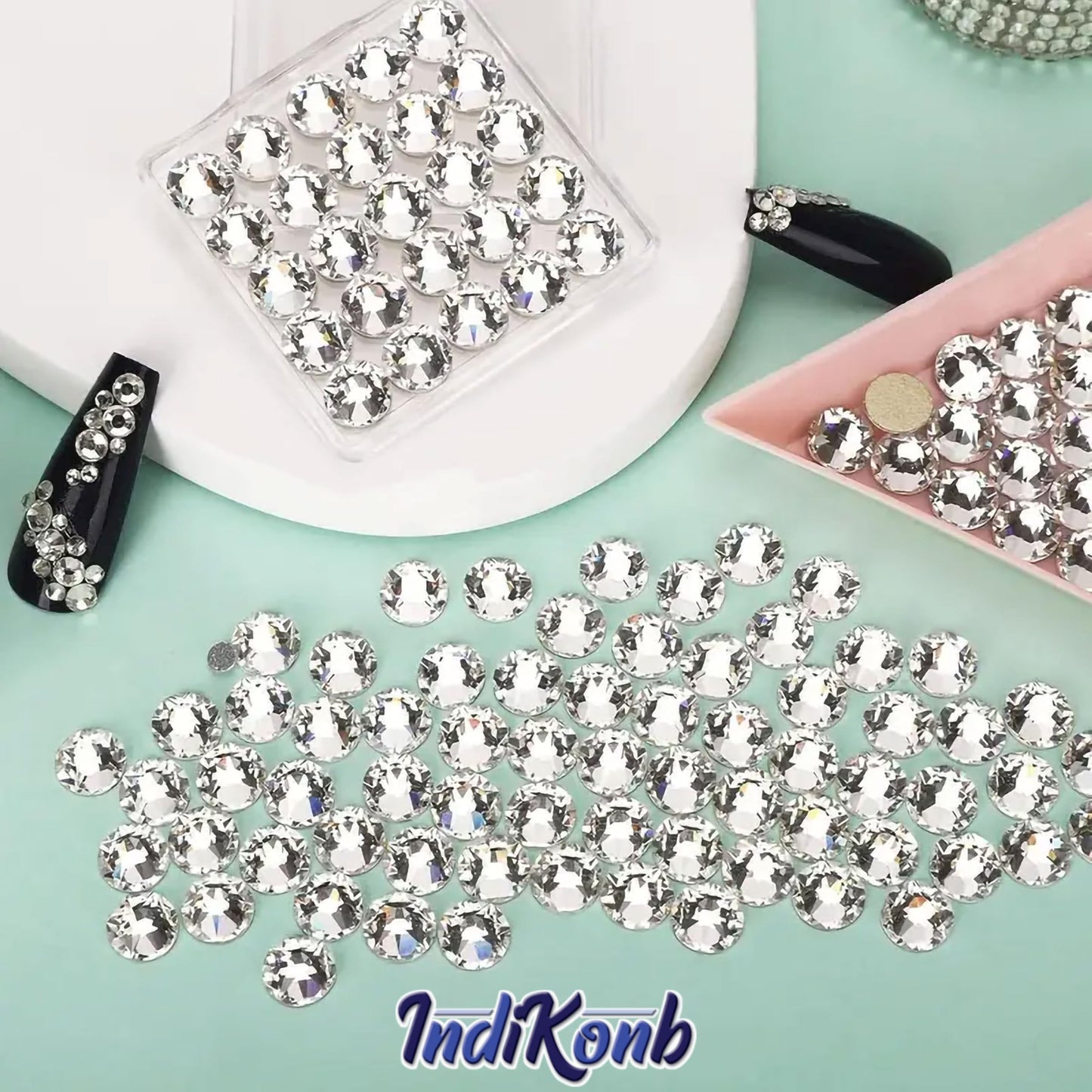 Use silver 6mm and multicolour 4mm, 5mm, 6mm rhinestones and flatback stones for flatback craft designs when the design needs a mirror craft accent, useful in sparkling handmade.