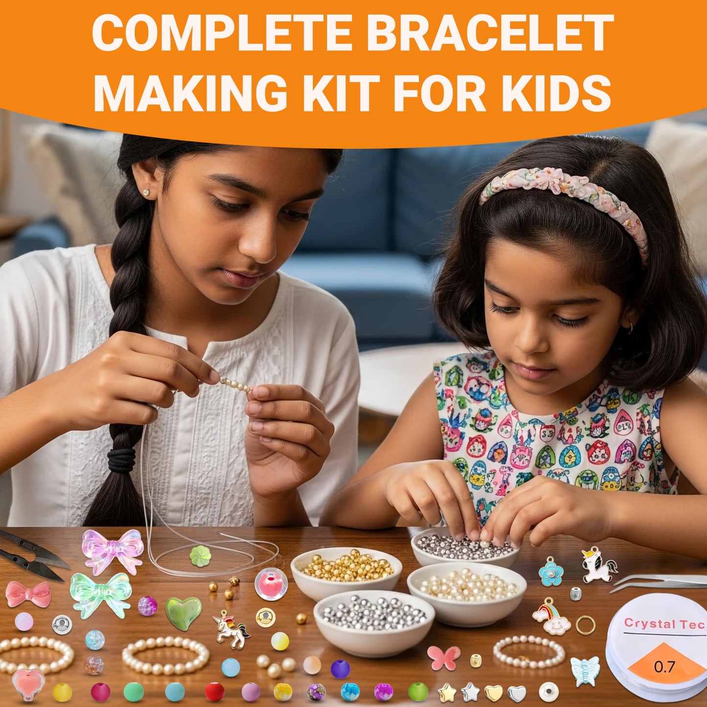 Multicolor Bracelet Making Kit for Girls Age 8-12 Years Old with Beads Acrylic. Detailed product image showing size, surface, and material quality.