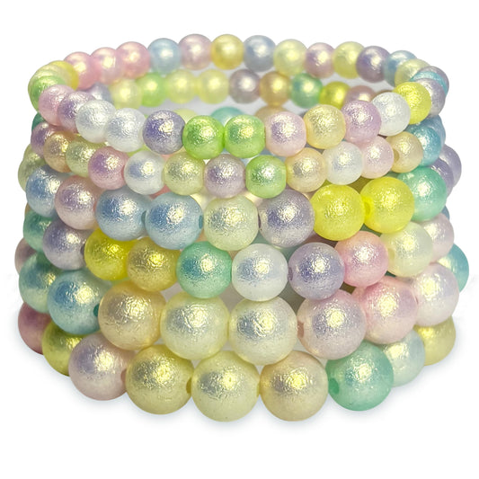 Pastel Rainbow Beaded Bracelet Combo for Girls, Elastic Set Of 6 product image