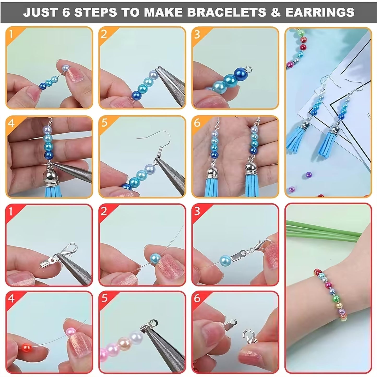 Multicolor Pearl Beads Kit for Jewellery Making & Bracelet Multicolour image 4