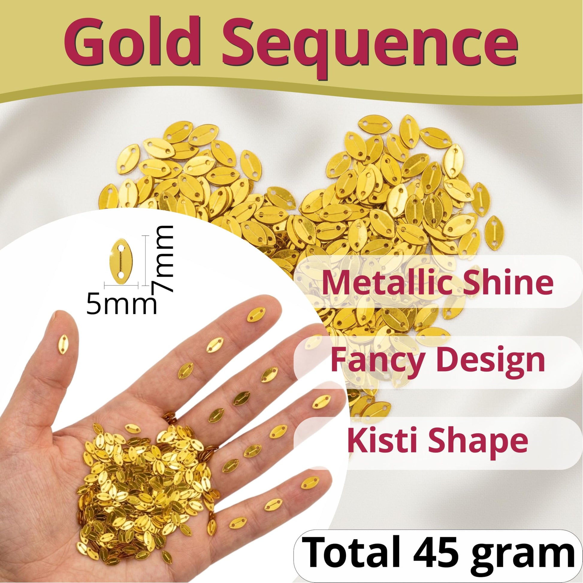 Show a clean craft look in maggam work with festive gold kisti embroidery sequins for dress decoration.