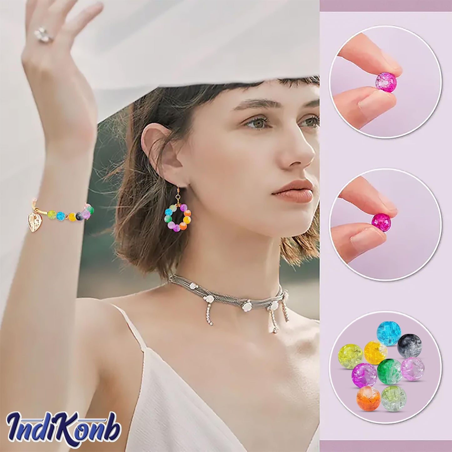 For a cleaner finish in handmade accessories and bracelet making, multicolour plastic and acrylic beads are a useful choice.