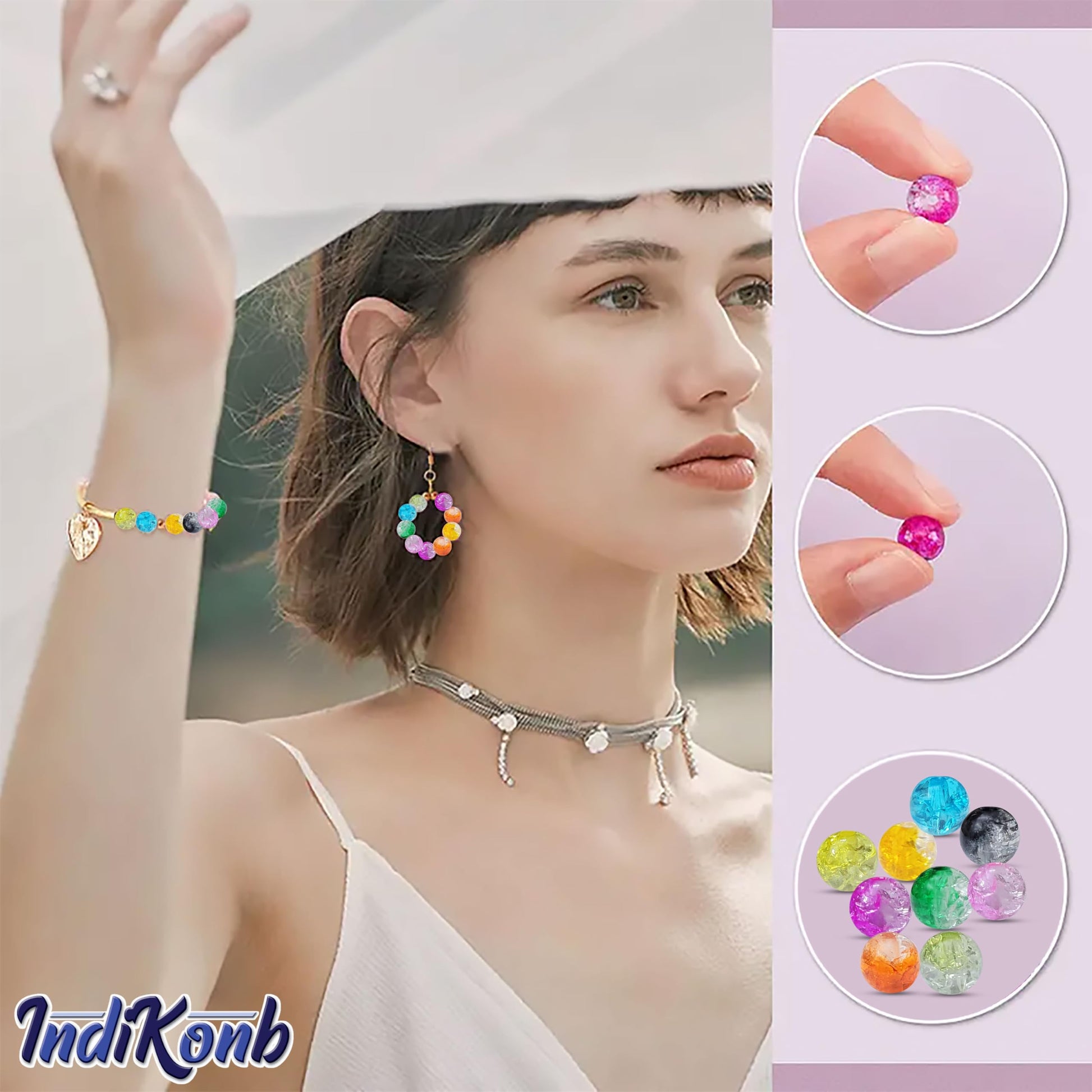 For a cleaner finish in handmade accessories and bracelet making, multicolour plastic and acrylic beads are a useful choice.