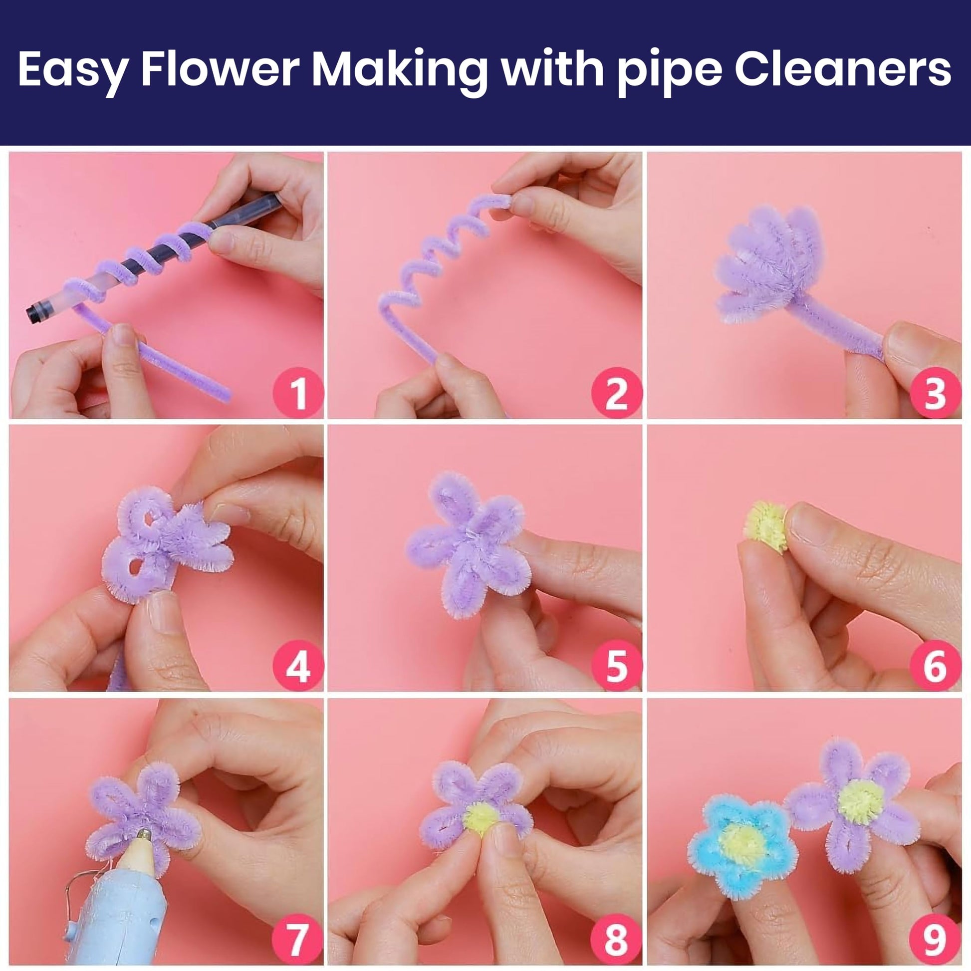 Pipe Cleaner for Craft Flower Kit, Pastel Chenille Stems Multicolour 100 Pcs image 5