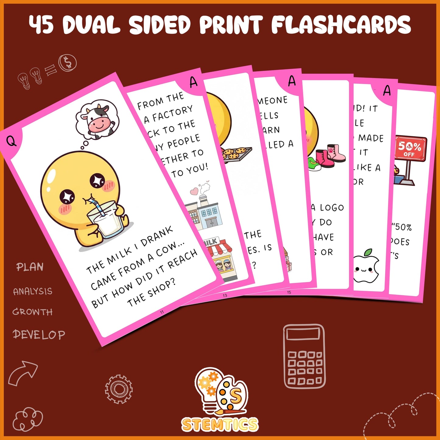 Multi-color Commerce Flash Cards for Kids Set Paper. Close-up image showing product details and finish.