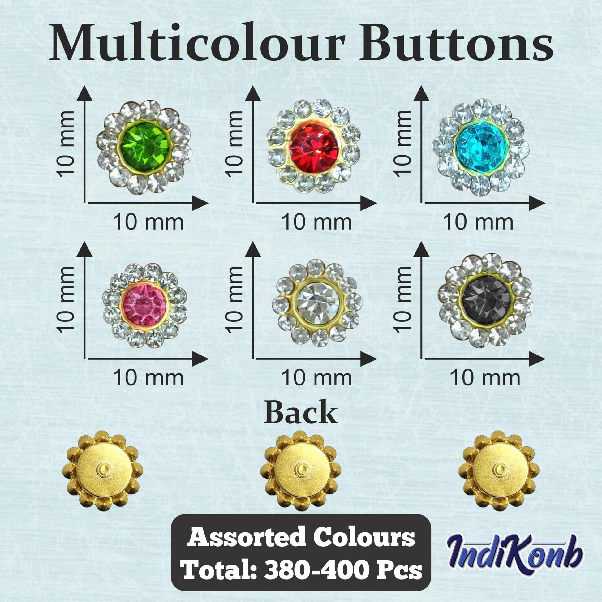 Multicolour 10mm rhinestones and flatback stones work naturally in Lippan art and fabric decoration and help keep the design neat.