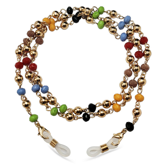 Multicolour glass eyewear strap adds useful detail to glasses and sunglasses, daily wear and travel use.