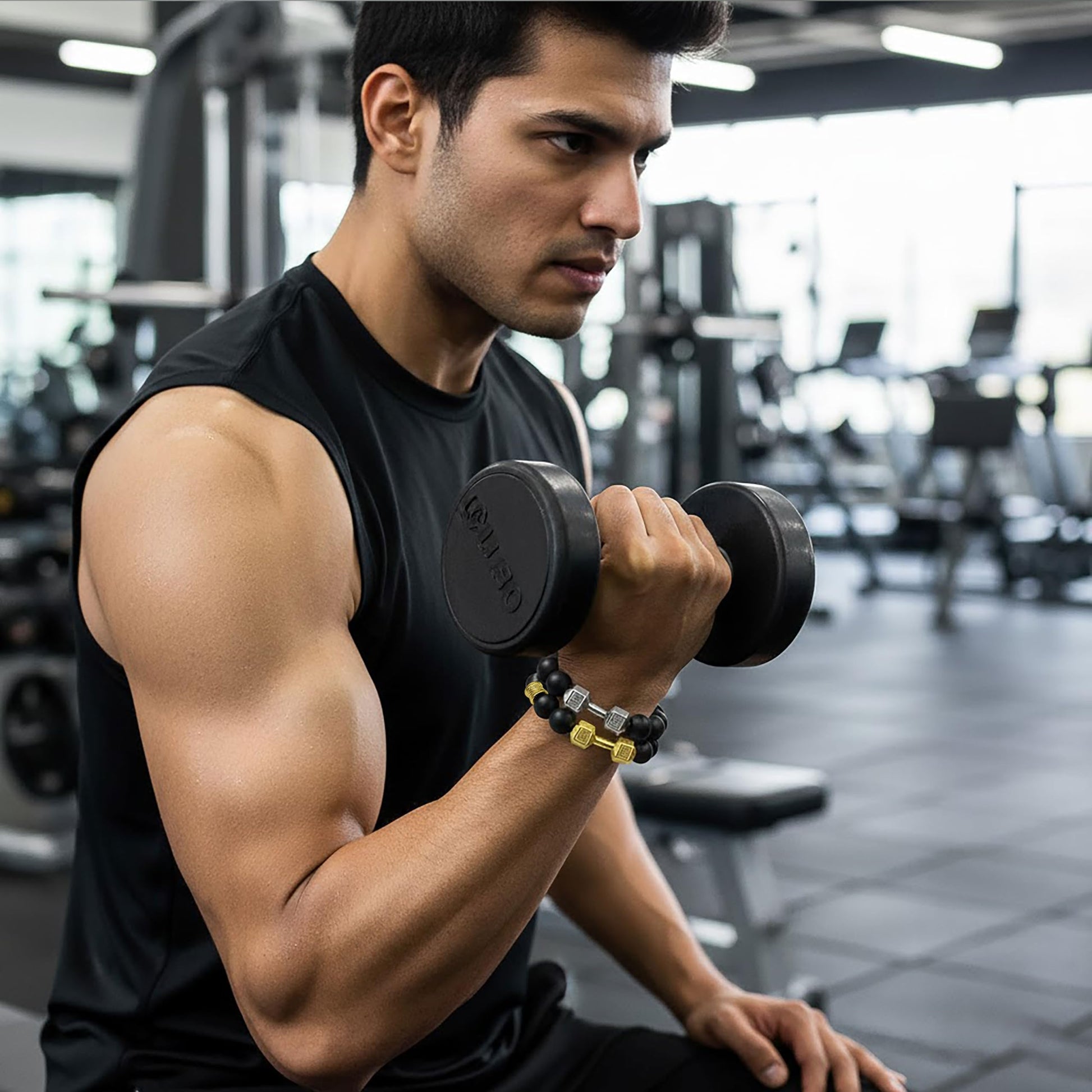 Dumbbell Bracelet for Men Black Gold and Silver Combo Black ,Silver , Gold Combo image 3