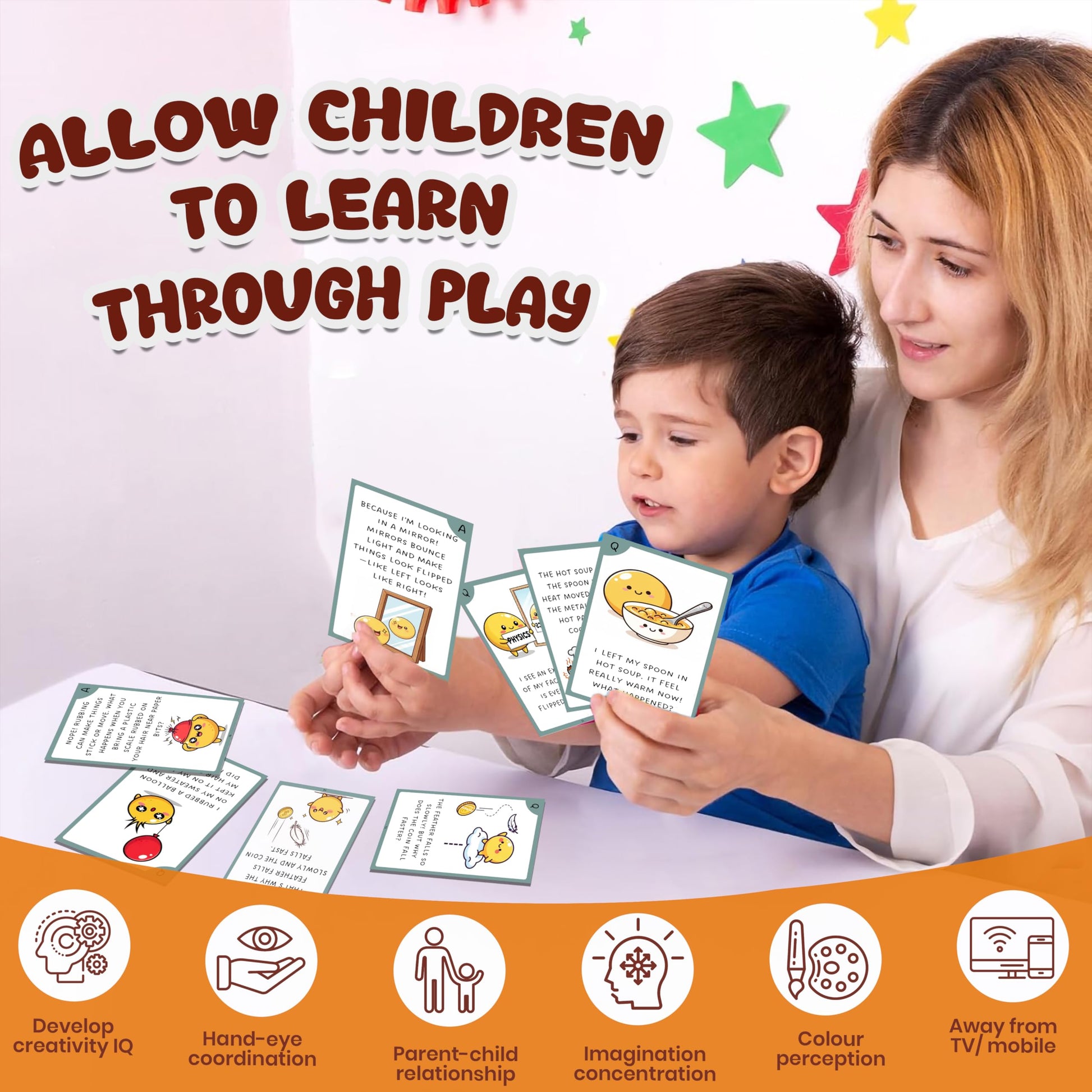 Multi-color Physics Science Flash Cards for Kids Set Paper. Detailed image showing material, texture, and design.