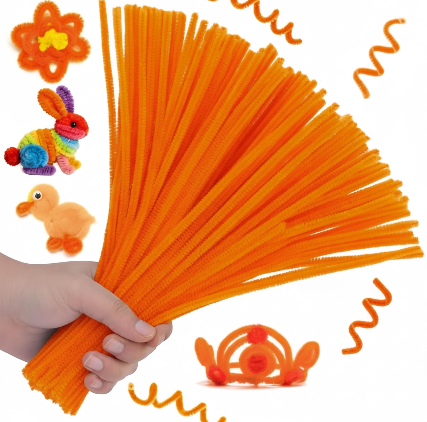 Add creative texture to school art and DIY decoration with fuzzy orange kids art wires.