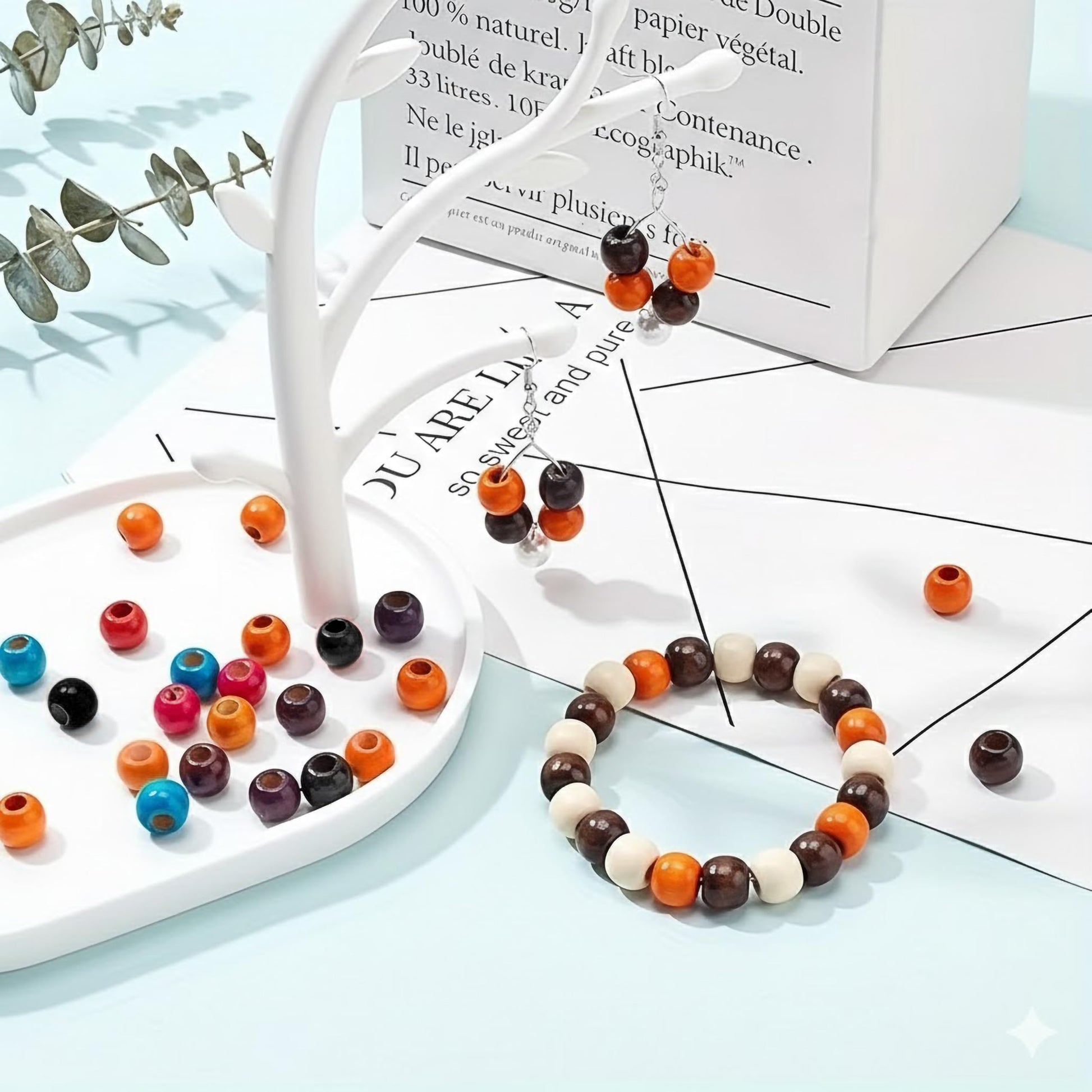 Round Wooden Beads for Jewelry Making & Craft, Assorted Multicolor image 3