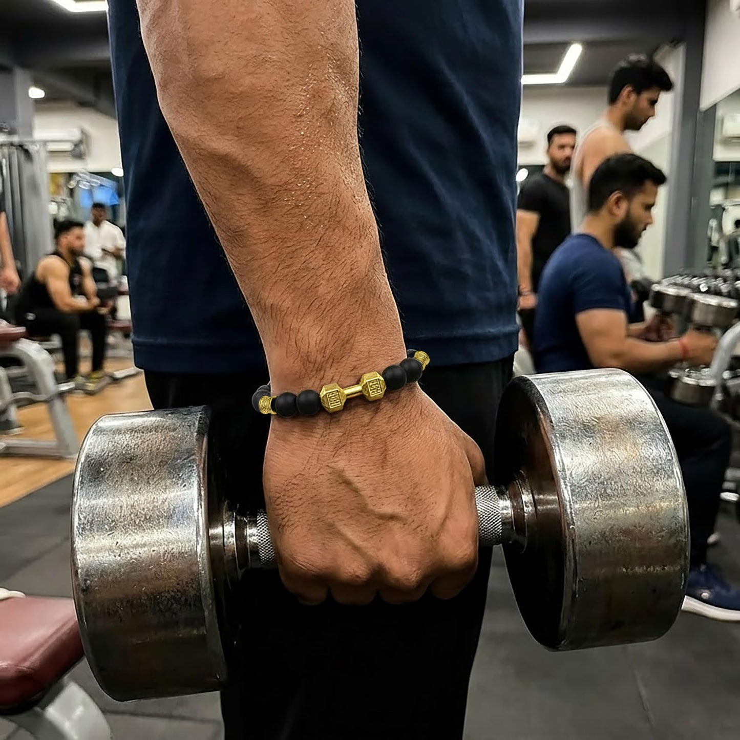 Black and Gold Dumbbell Bracelet for Men, Gold Dumbbell Black and Golden image 5