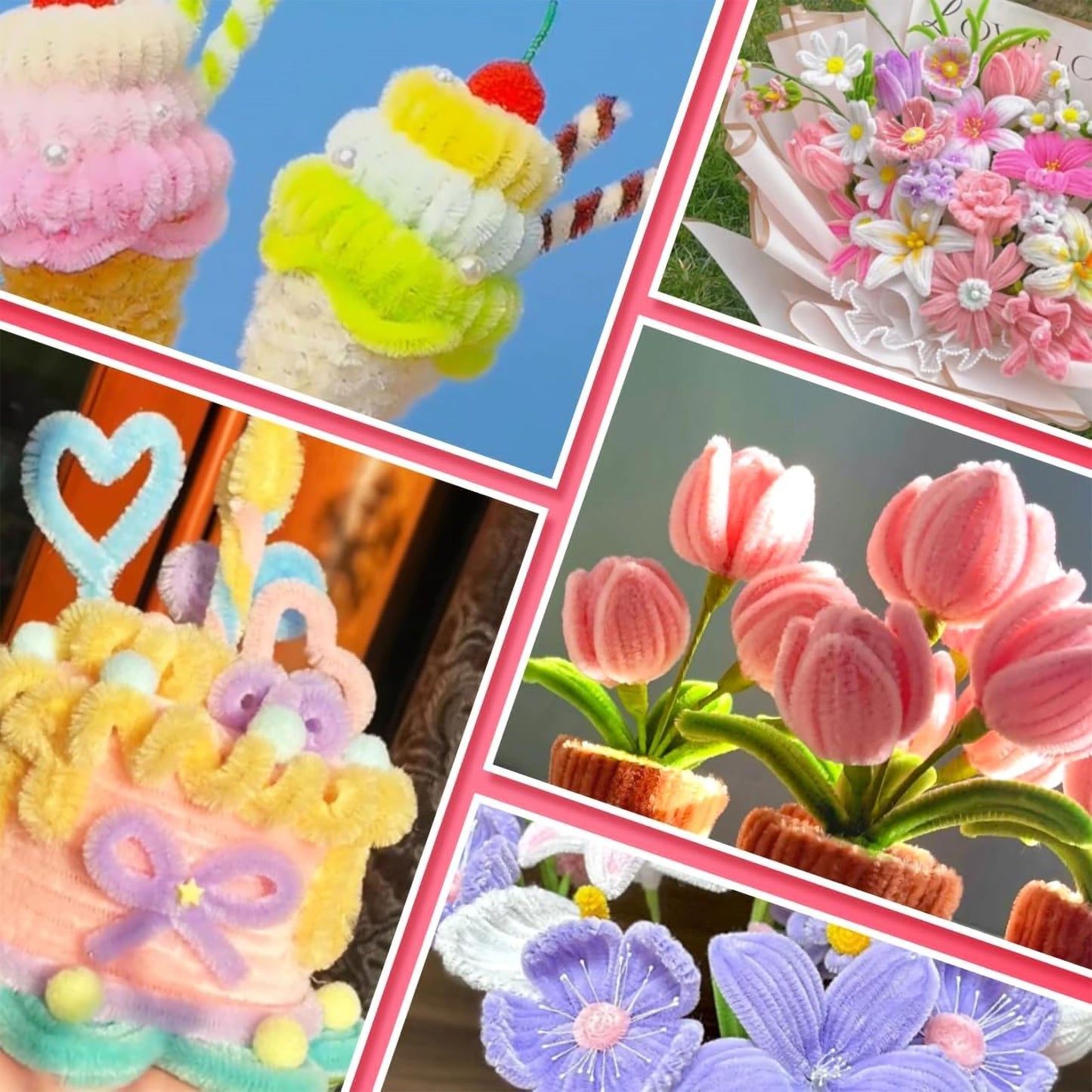 Pipe Cleaner for Craft Flower Kit, Pastel Chenille Stems Multicolour 100 Pcs image 4