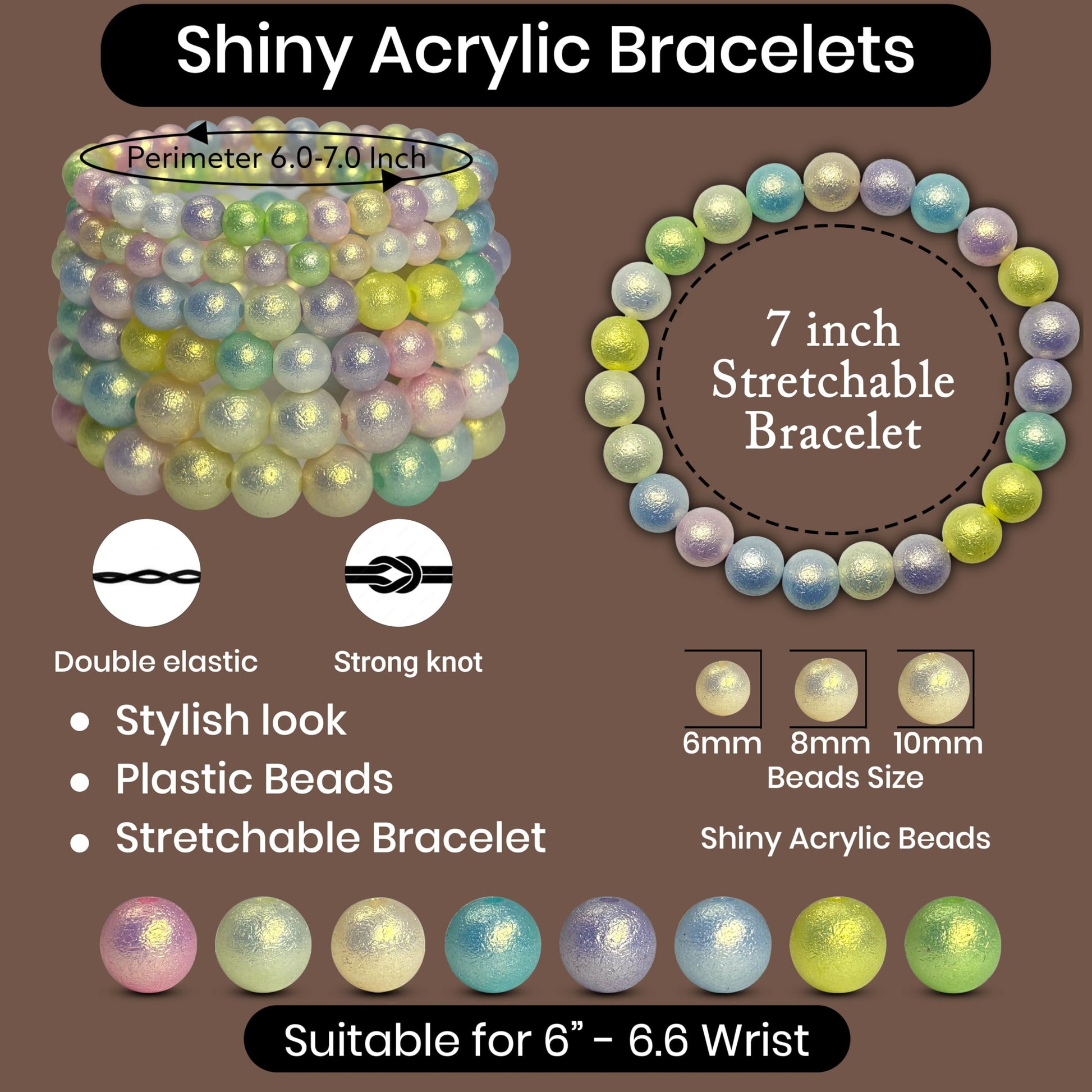 Pastel Rainbow Beaded Bracelet Combo for Girls, Elastic Set Of 6 image 5