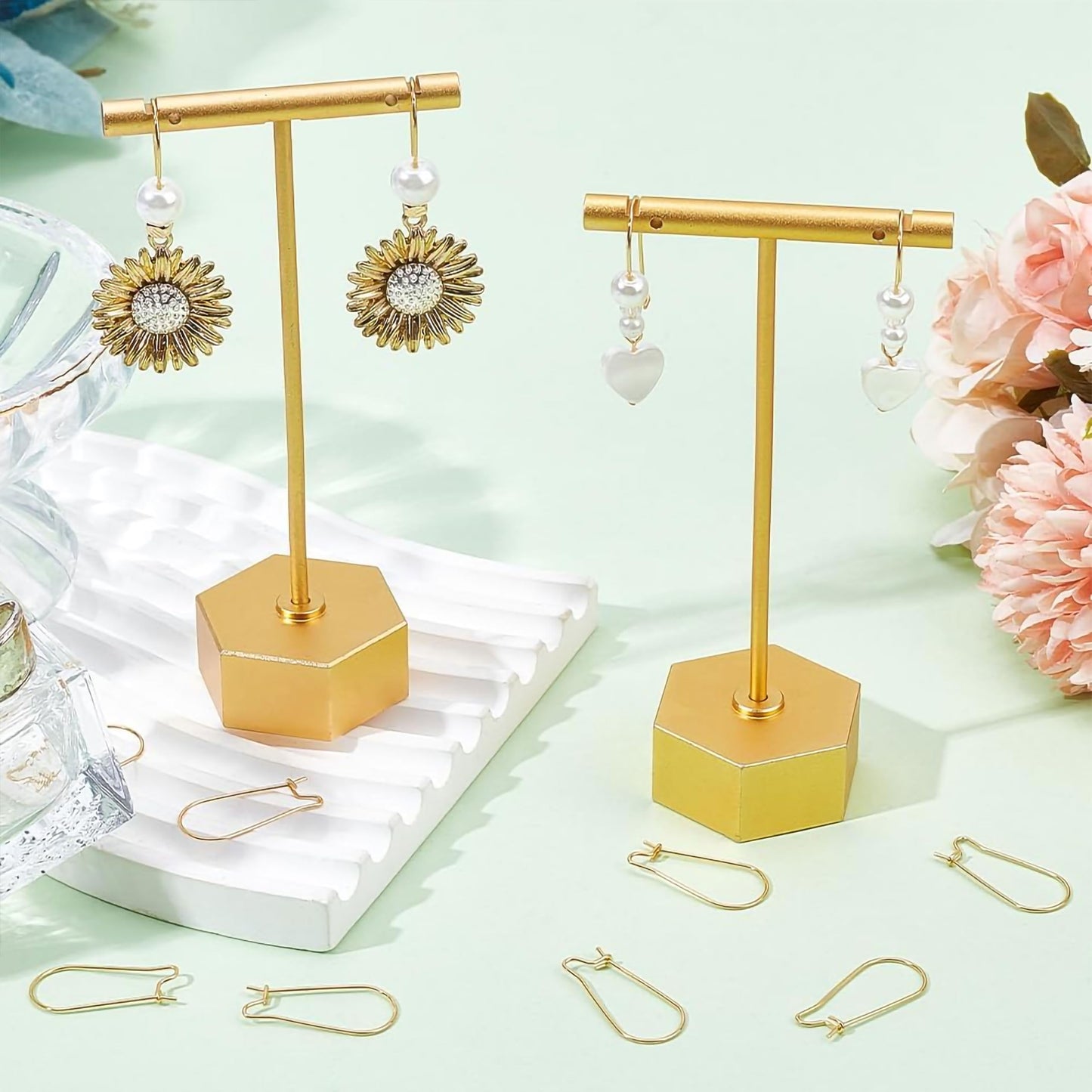 Large Gold Earring Hooks 50 Pcs metal. Detailed image showing material, texture, and design.
