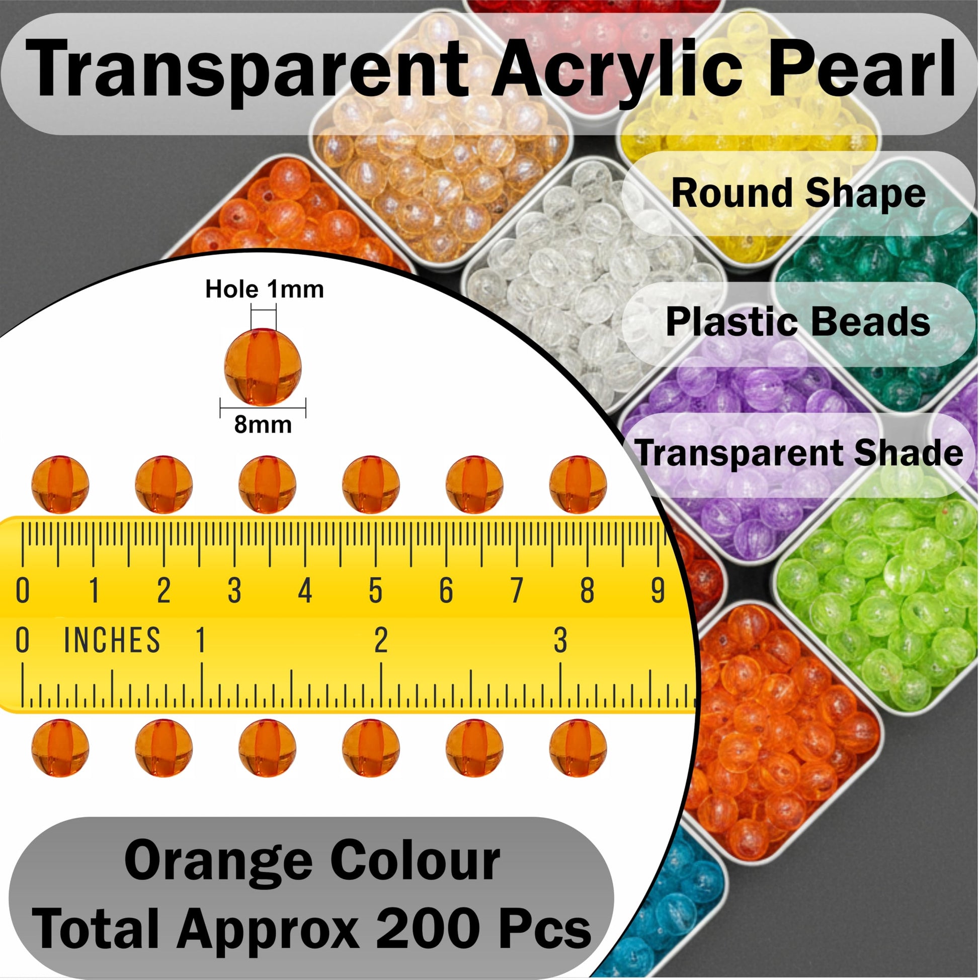 Transparent Rainbow Acrylic Beads for Jewellery Making Orange image 2
