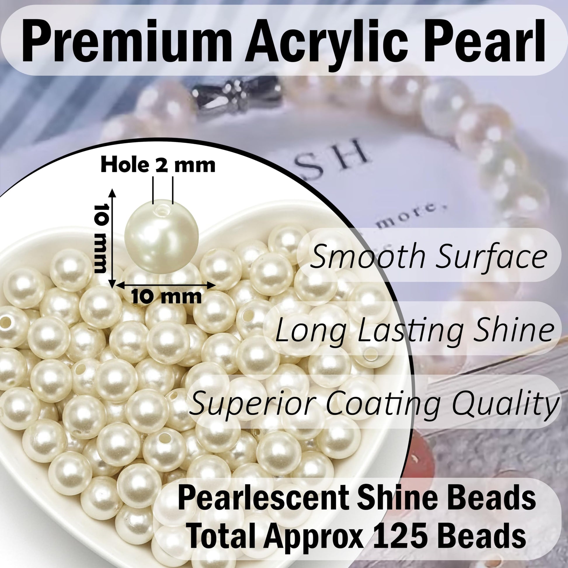 10mm White Pearl Beads for Jewellery Making Plastic Moti White 10MM image 2