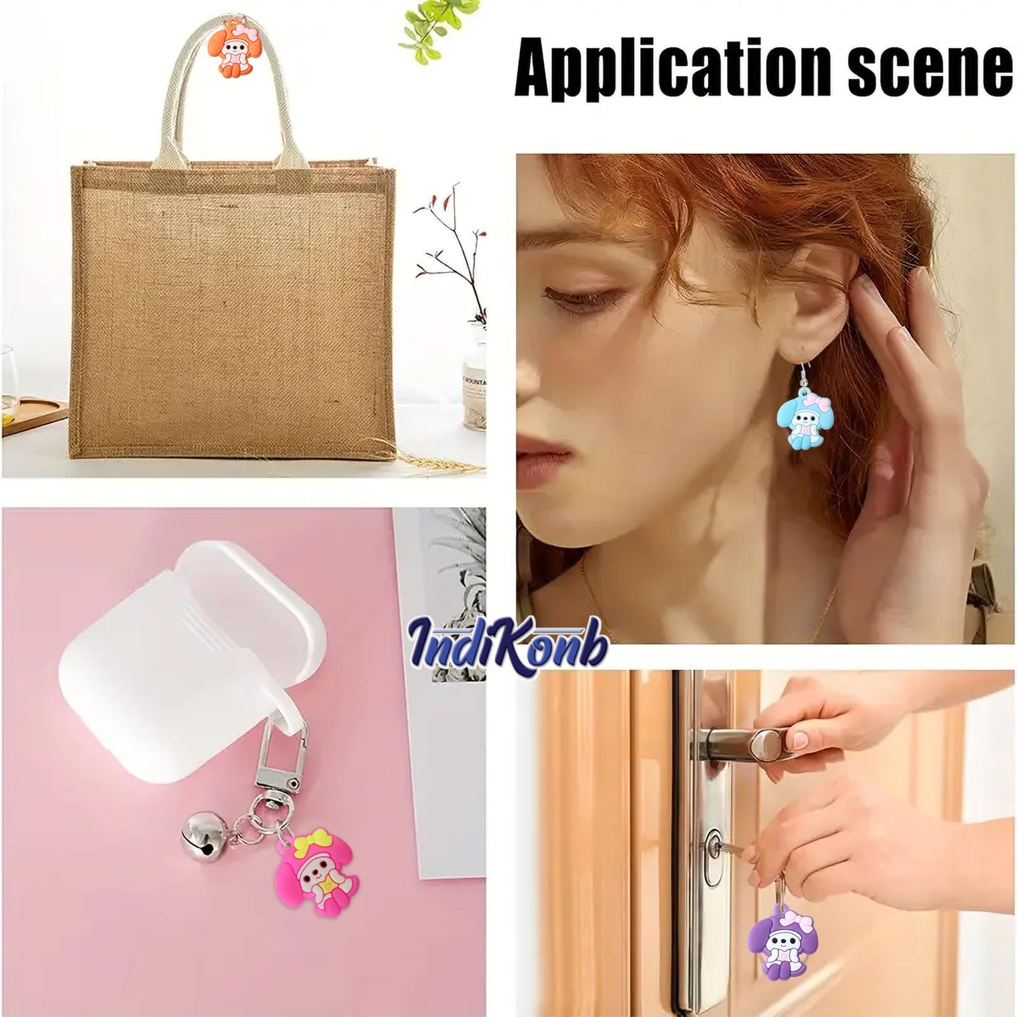 Doll charm and multicolour 24 mm keychain rings support lanyard making with a clean decorative finish.