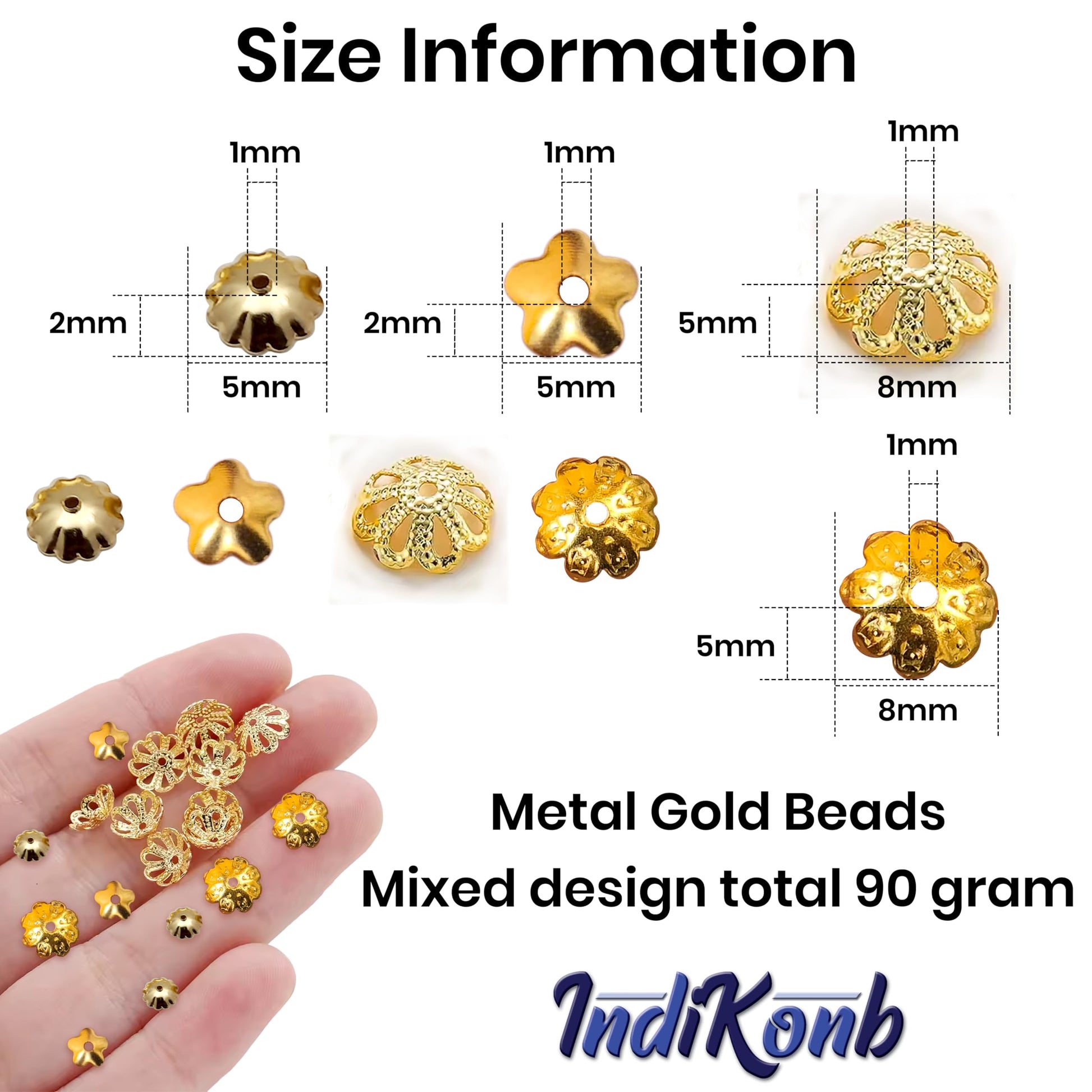 Golden Bead Caps for Jewellery Making, Assorted Metal Flower Gold combo image 2