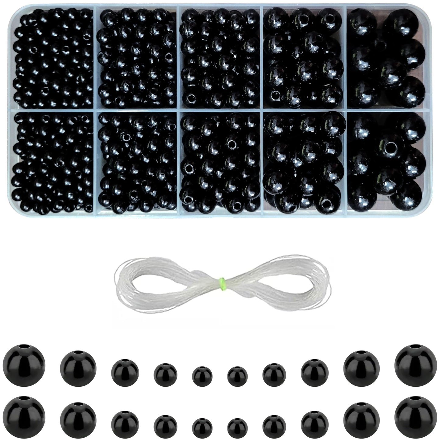 With black and white 4mm, 5mm, 6mm, 8mm, 10mm and 3mm beads, bracelet making, necklace making and DIY jewellery projects gets a clean decorative look.