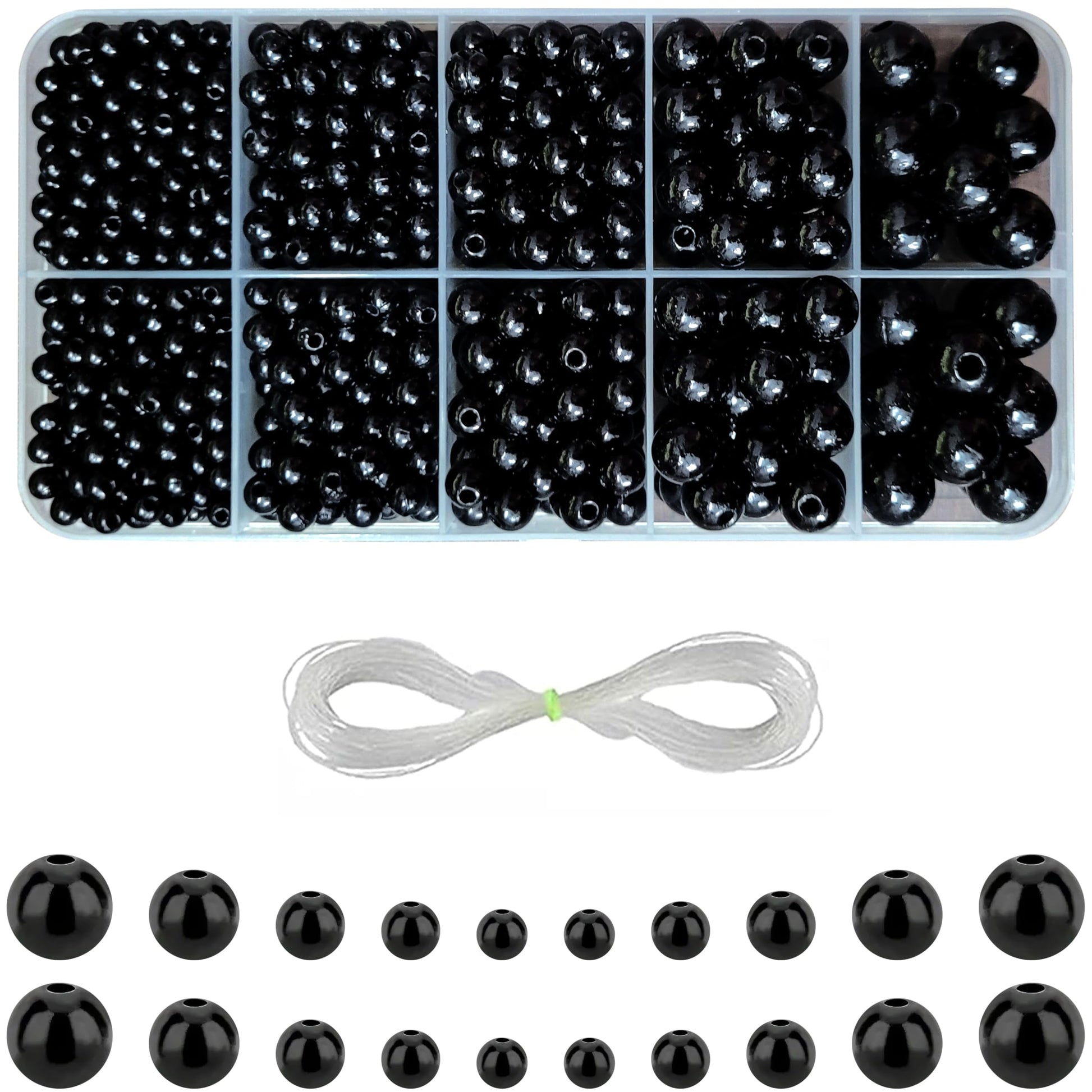 With black and white 4mm, 5mm, 6mm, 8mm, 10mm and 3mm beads, bracelet making, necklace making and DIY jewellery projects gets a clean decorative look.