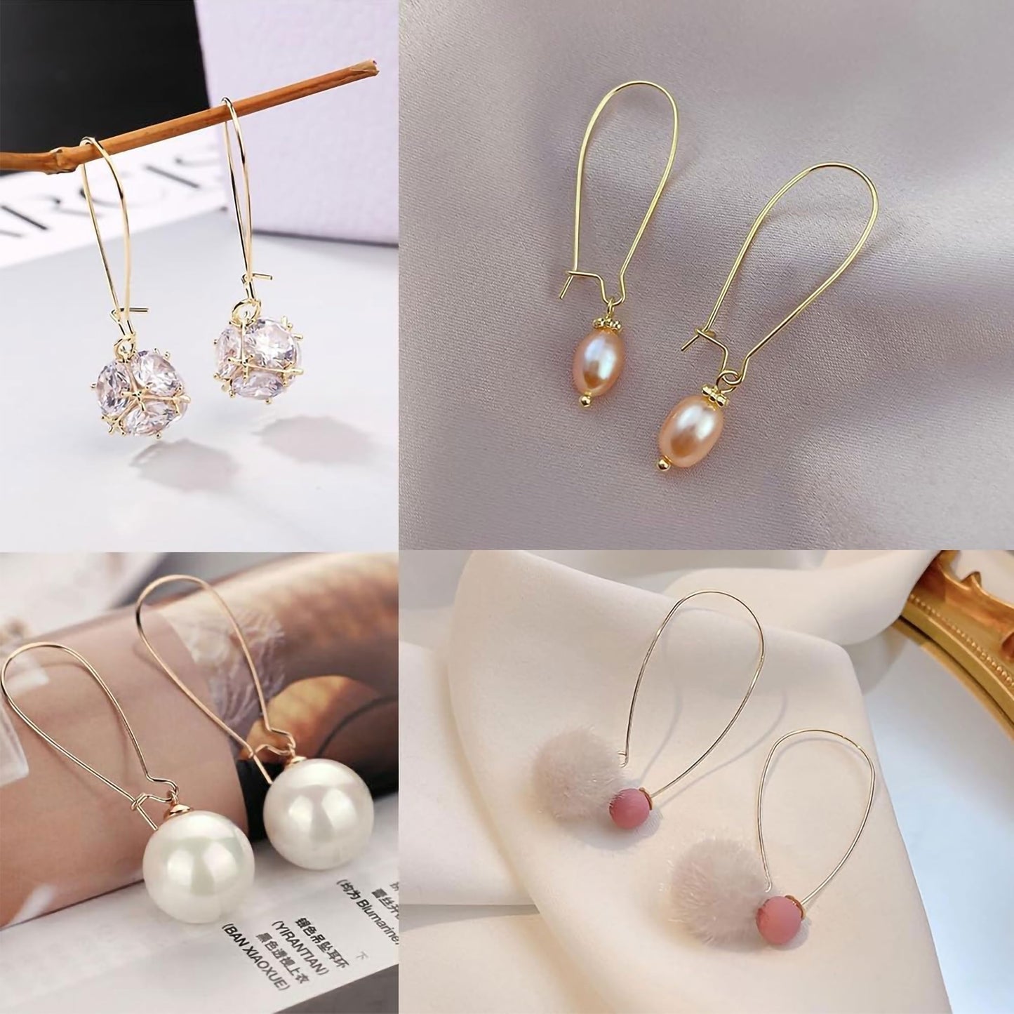Large Gold Earring Hooks 50 Pcs metal. Packaging and contents image showing the full item set.