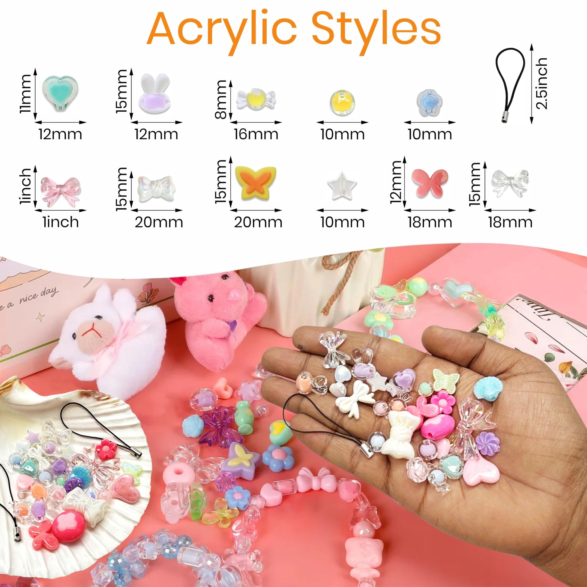 DIY Phone Charm Making Kit with Beads and Charms, Keychain MULTICOLOUR 01 image 3