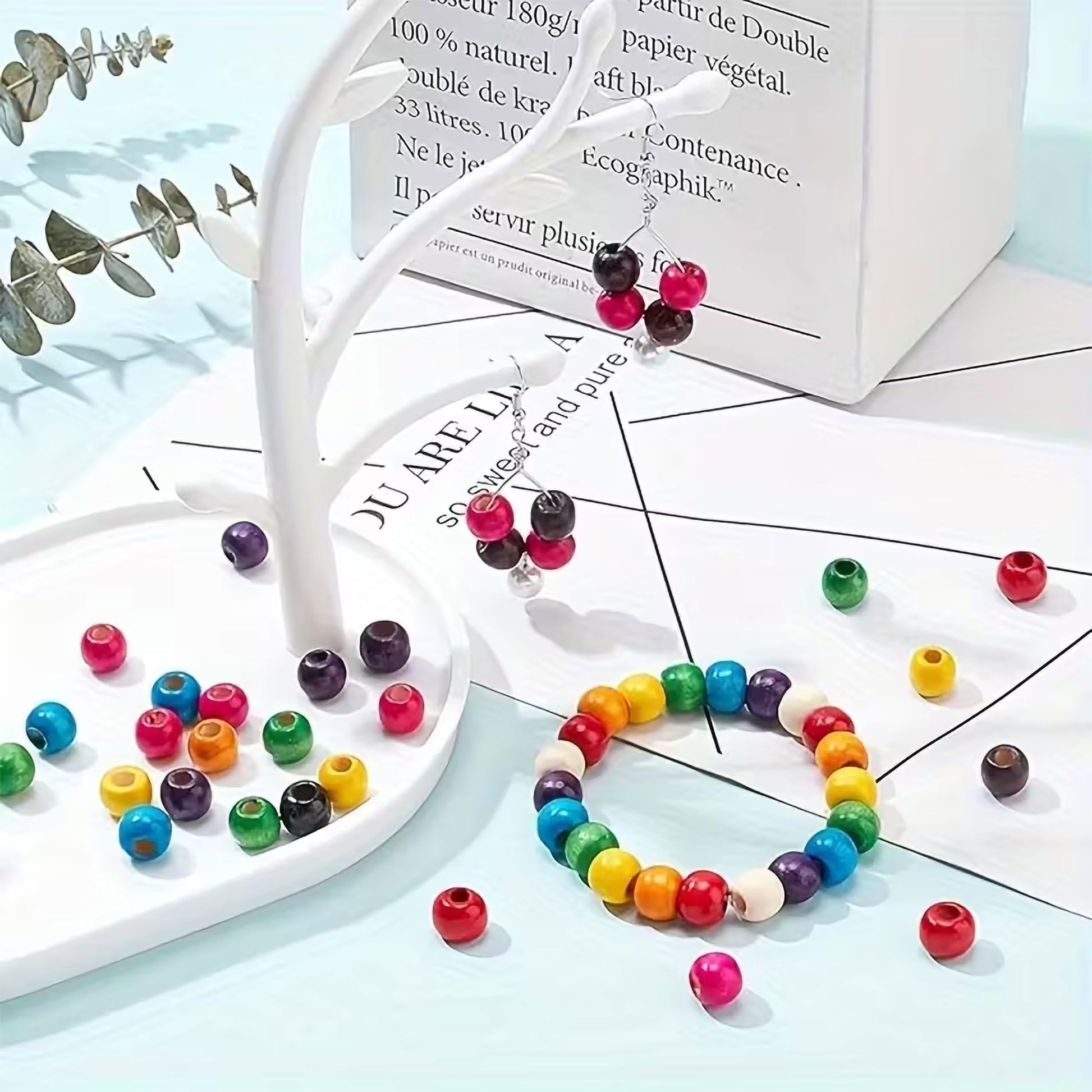 Handicraft Wooden Bead Set for Jewelry Making, 12-Grid Multicolor image 4