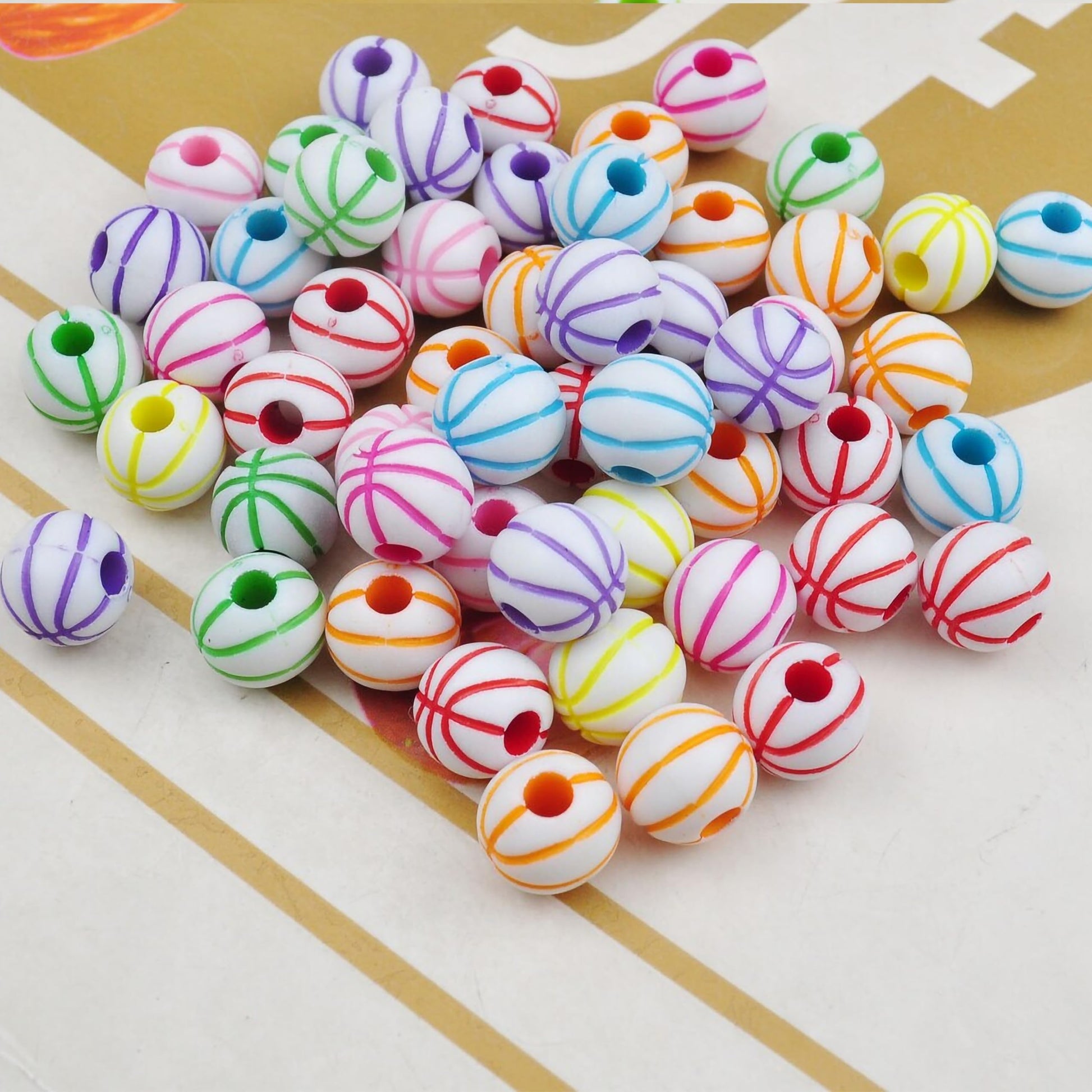 Colorful basketball style beads for jewelry making crafts