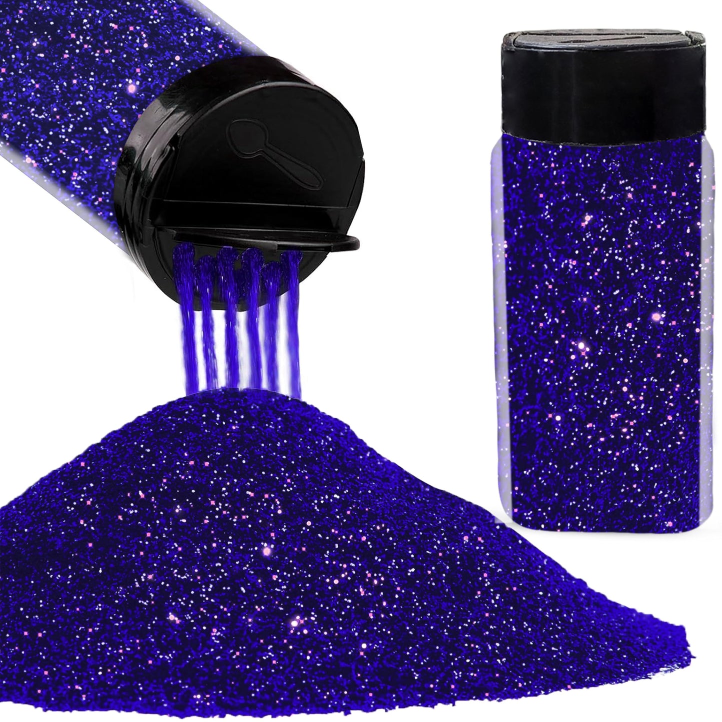Resin art, card making and scrapbooking benefits from dark blue and multicolour 50g glitter powder and sparkling look.