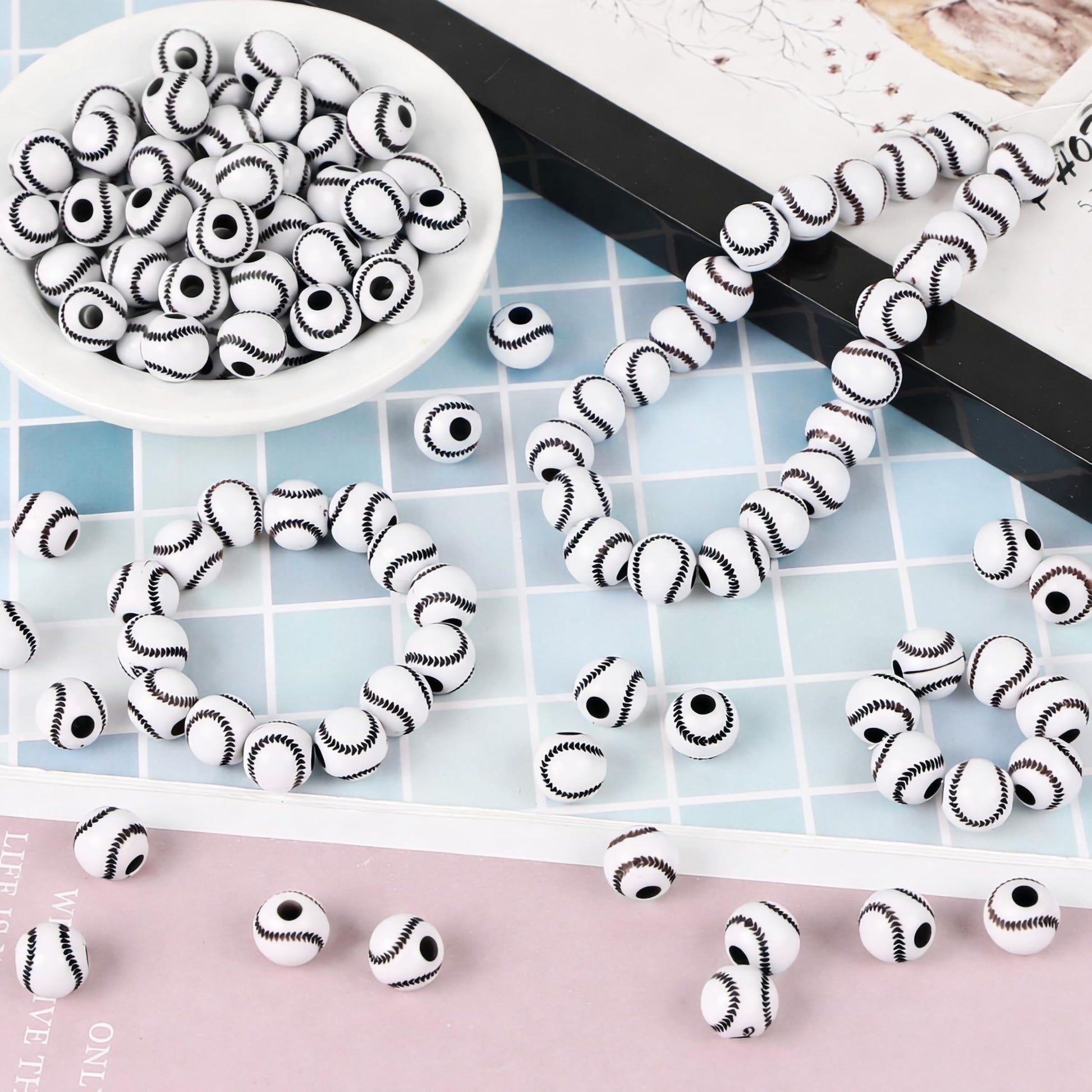 DIY craft beads with baseball stitching pattern design