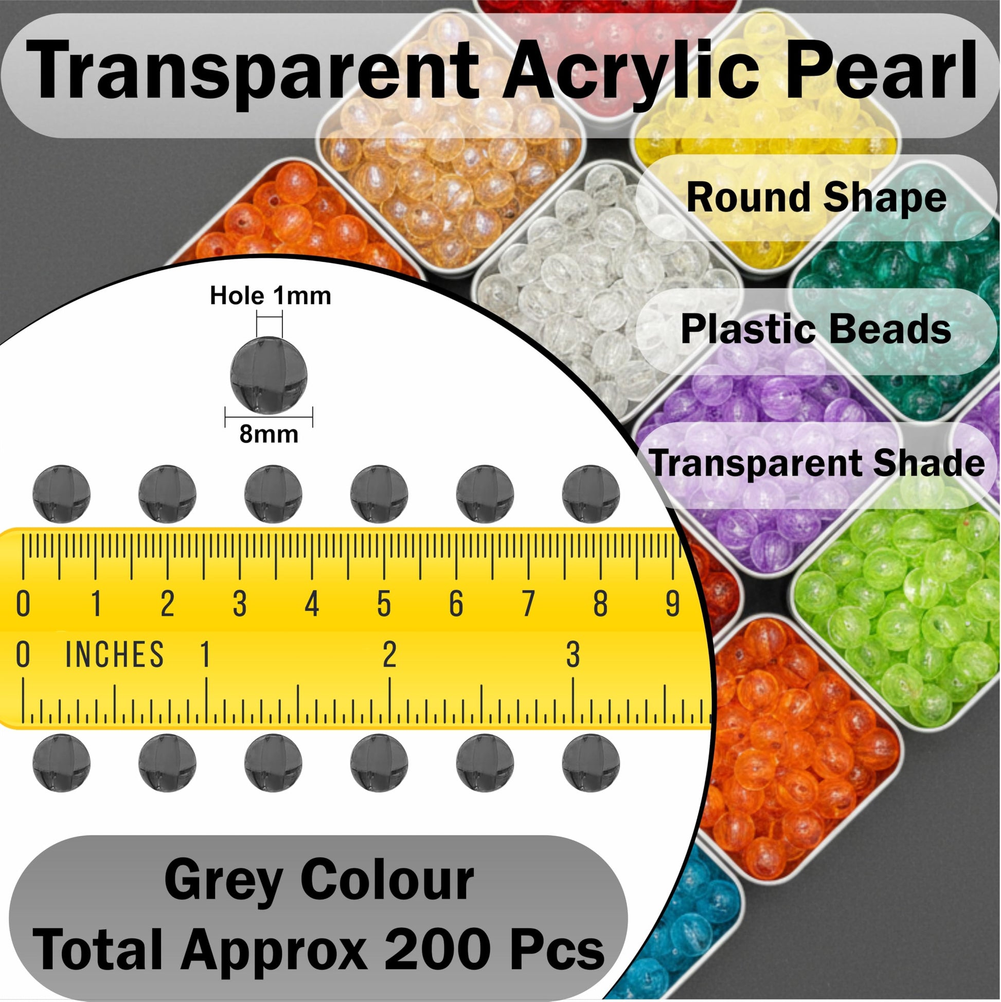 Transparent Rainbow Acrylic Beads for Jewellery Making Grey image 2