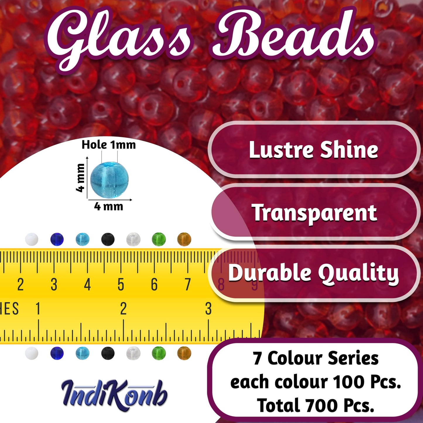 Multicolour and transparent 4mm beads support necklace making and DIY jewellery projects with a clean decorative finish.