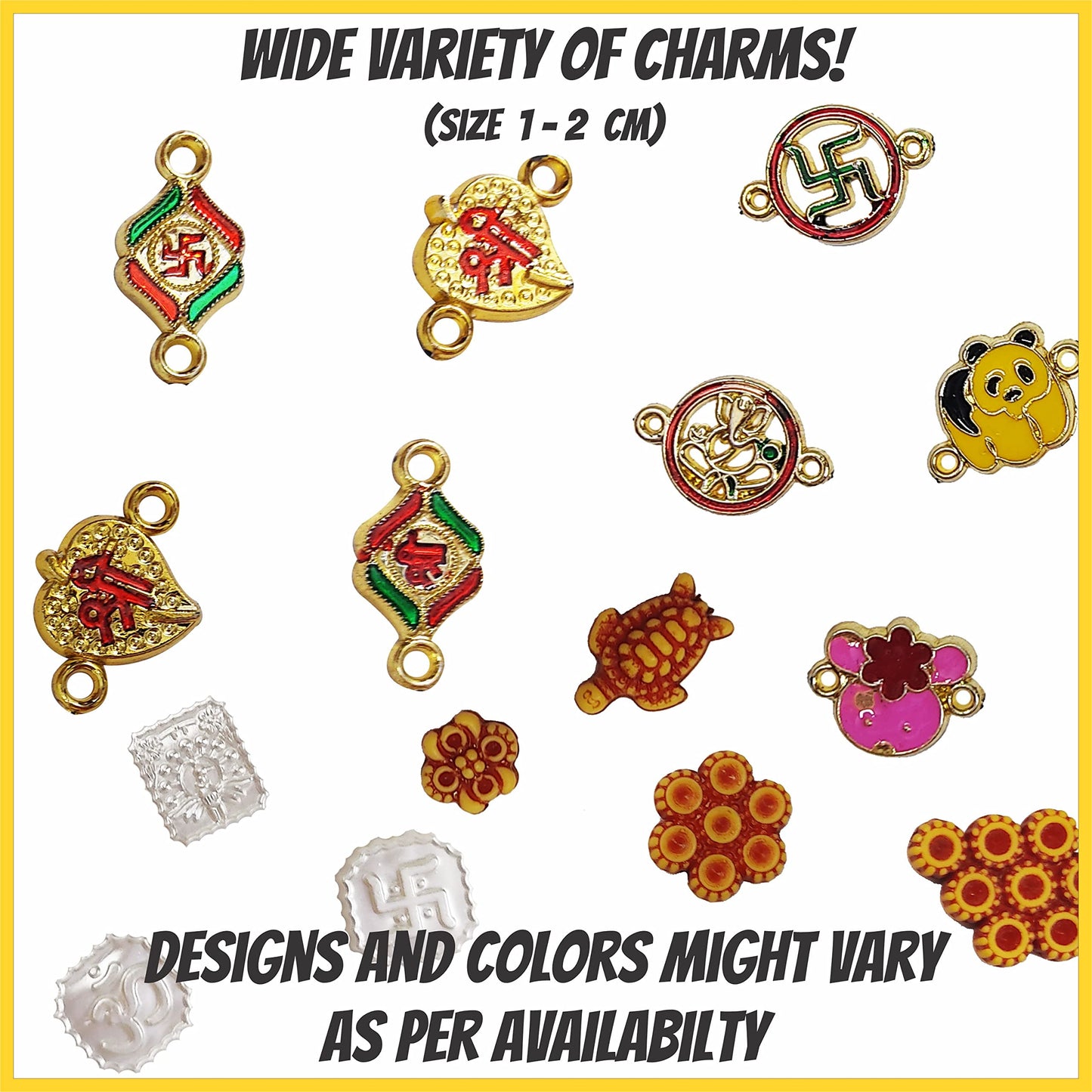 Kids rakhi making kit metal and thread beads bring a polished accent to beading craft.