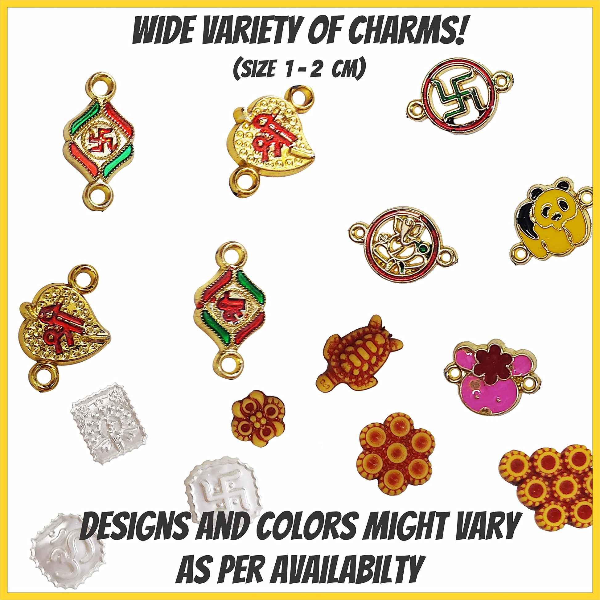 Kids rakhi making kit metal and thread beads bring a polished accent to beading craft.