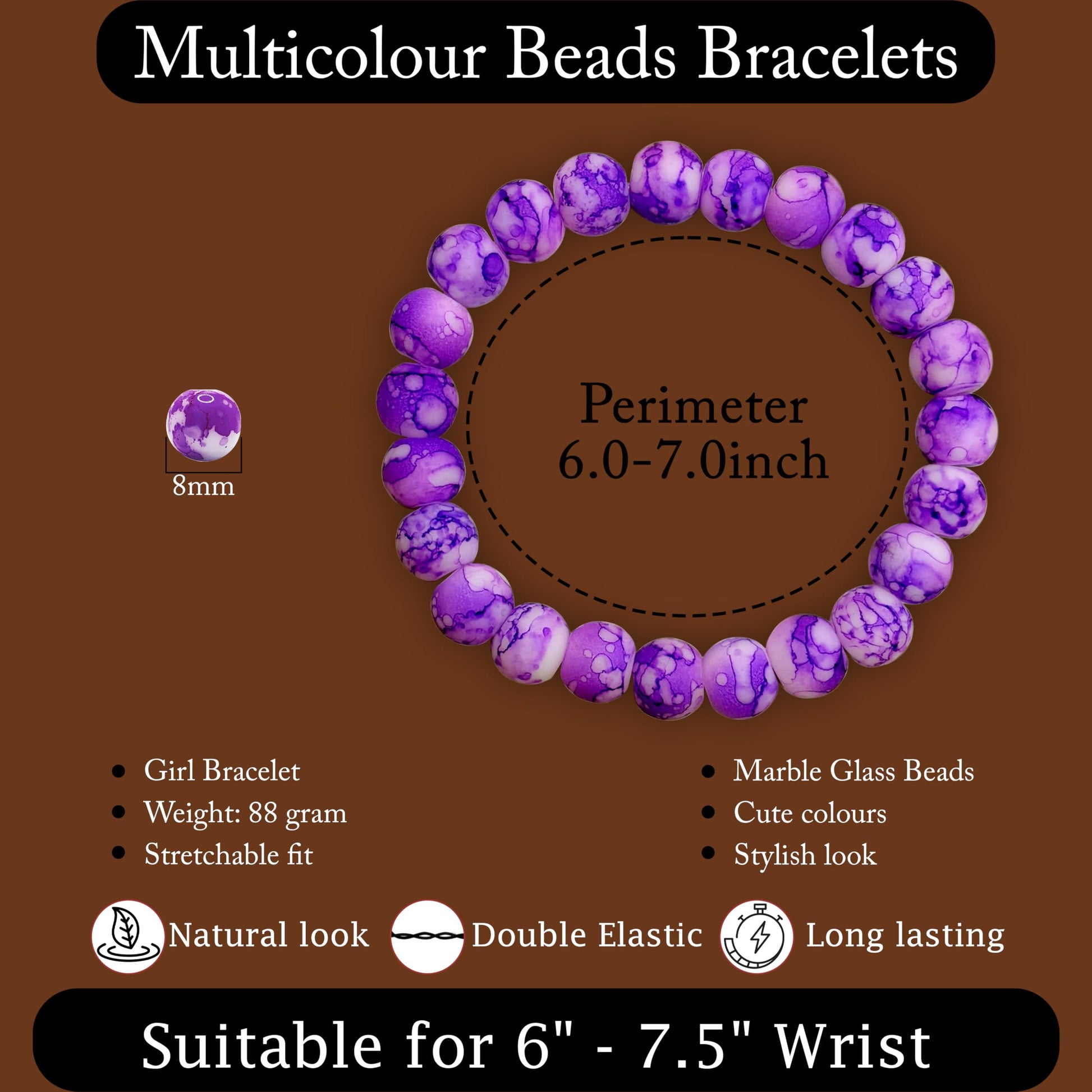Gift a cheerful handmade accessory with a purple marble beaded bracelet for casual outfits.