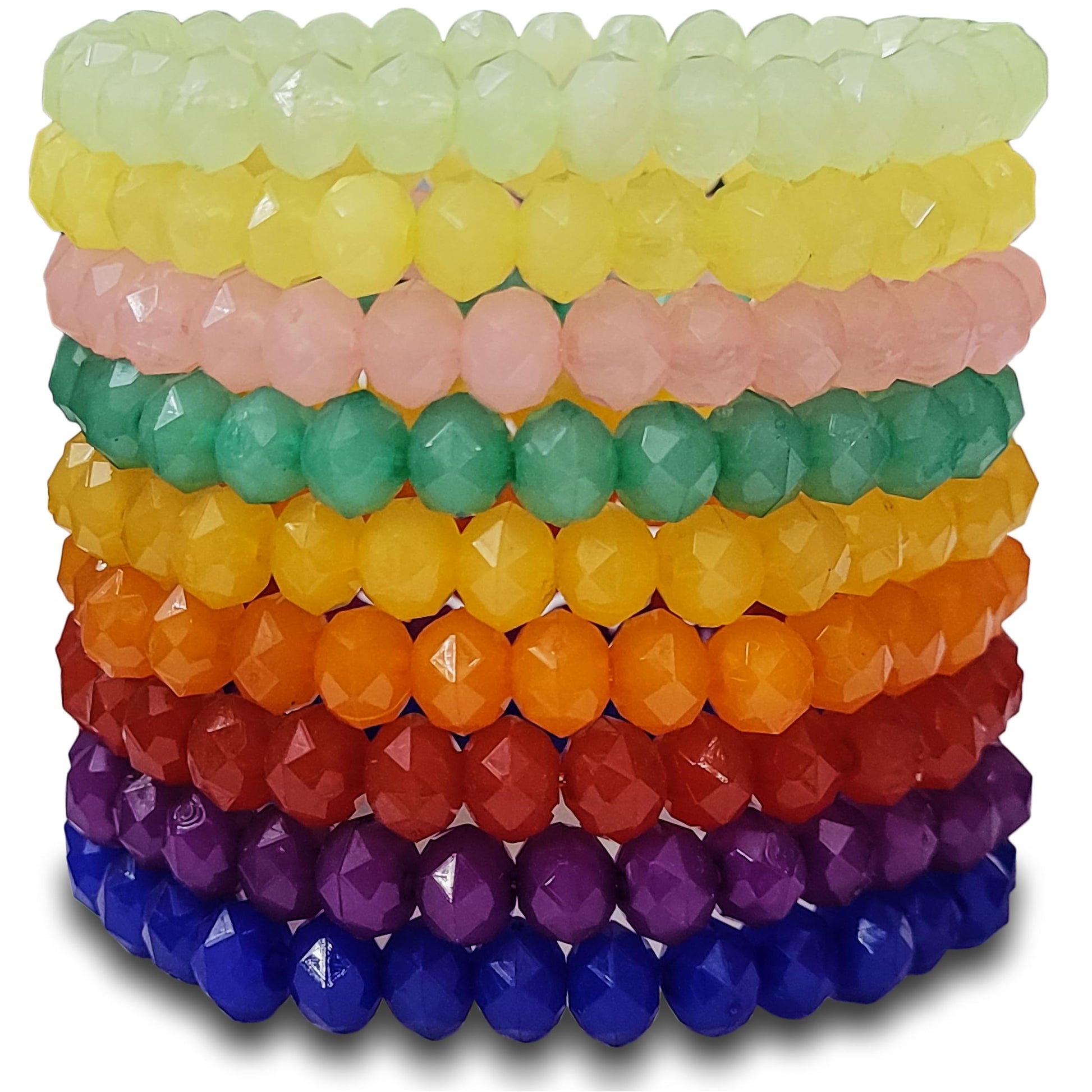 Multicolour and pastel glass and elastic bracelet helps create neat decorative finish in gifting.