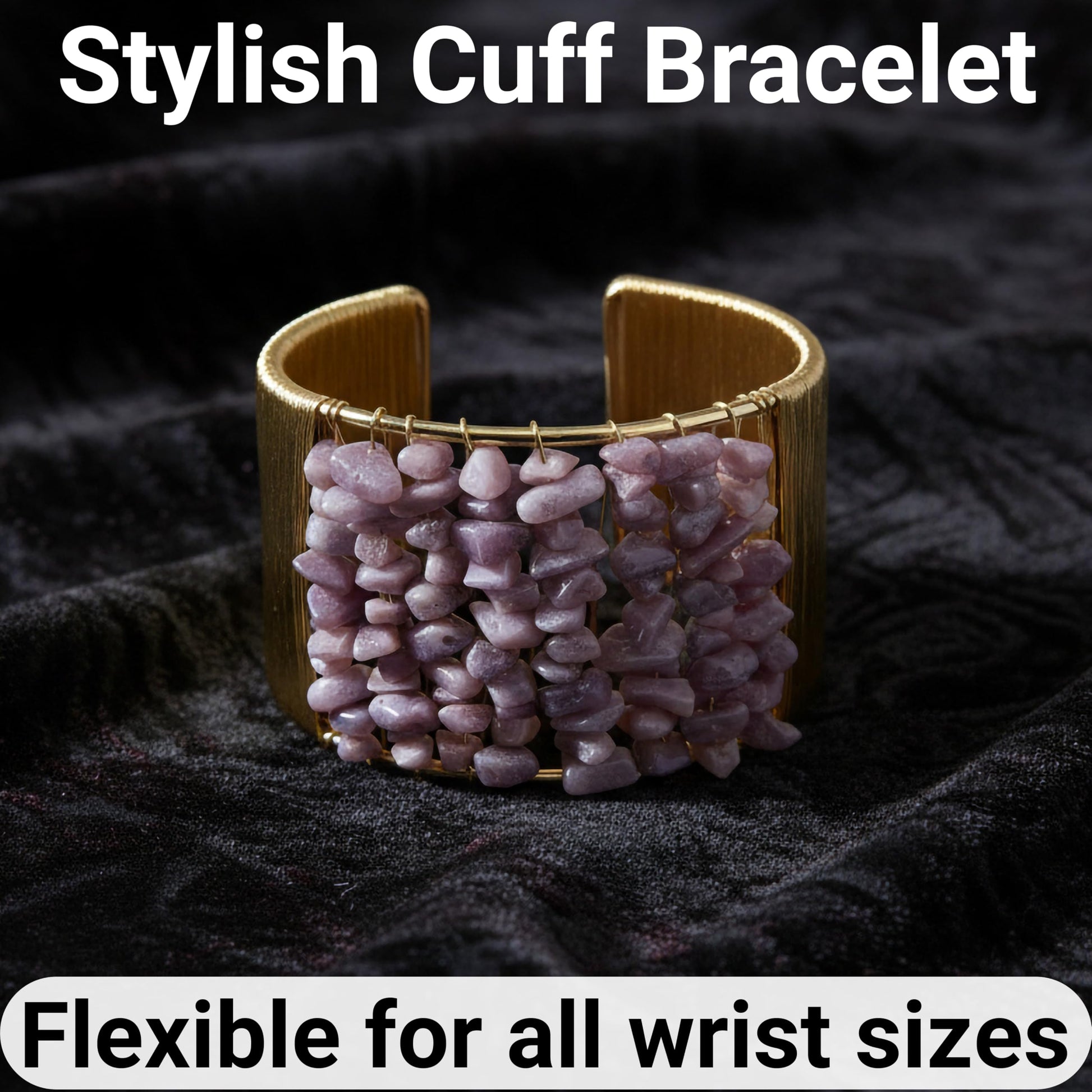 Style a statement bracelet look with lavender gemstone chips and sculpted gold-tone wire.