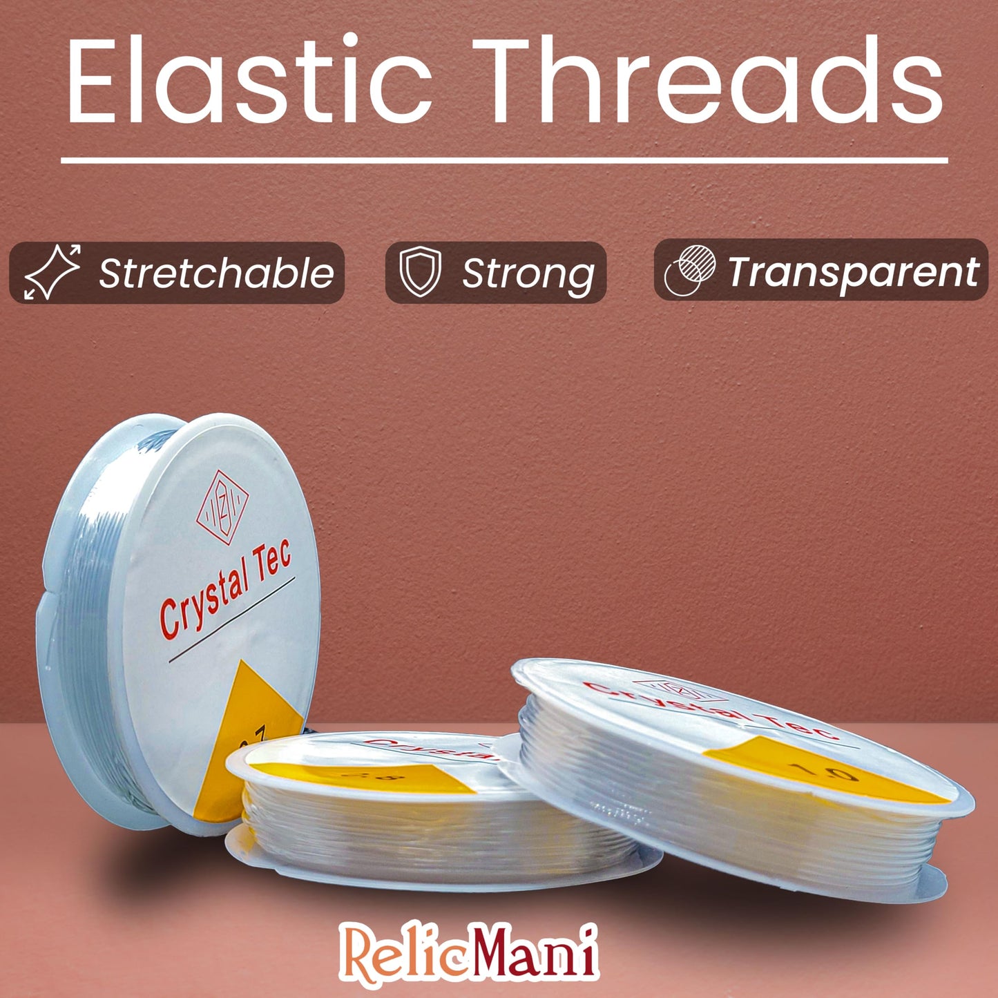 Neat threading base to handmade projects makes white 1mm elastic cord stand out in bead threading and stretch jewellery projects.