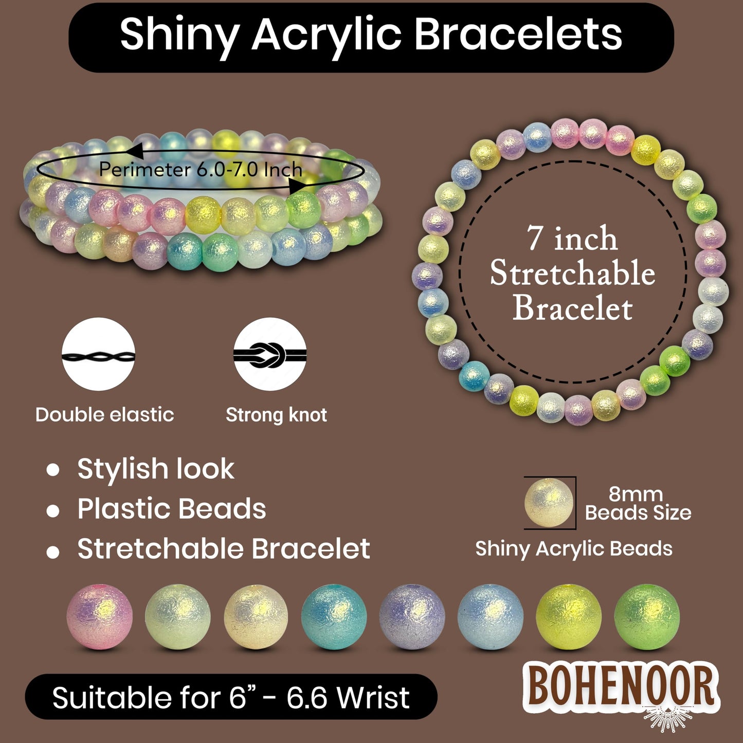 Pastel Rainbow Beaded Bracelet Combo for Girls, Elastic Set of 2 image 5