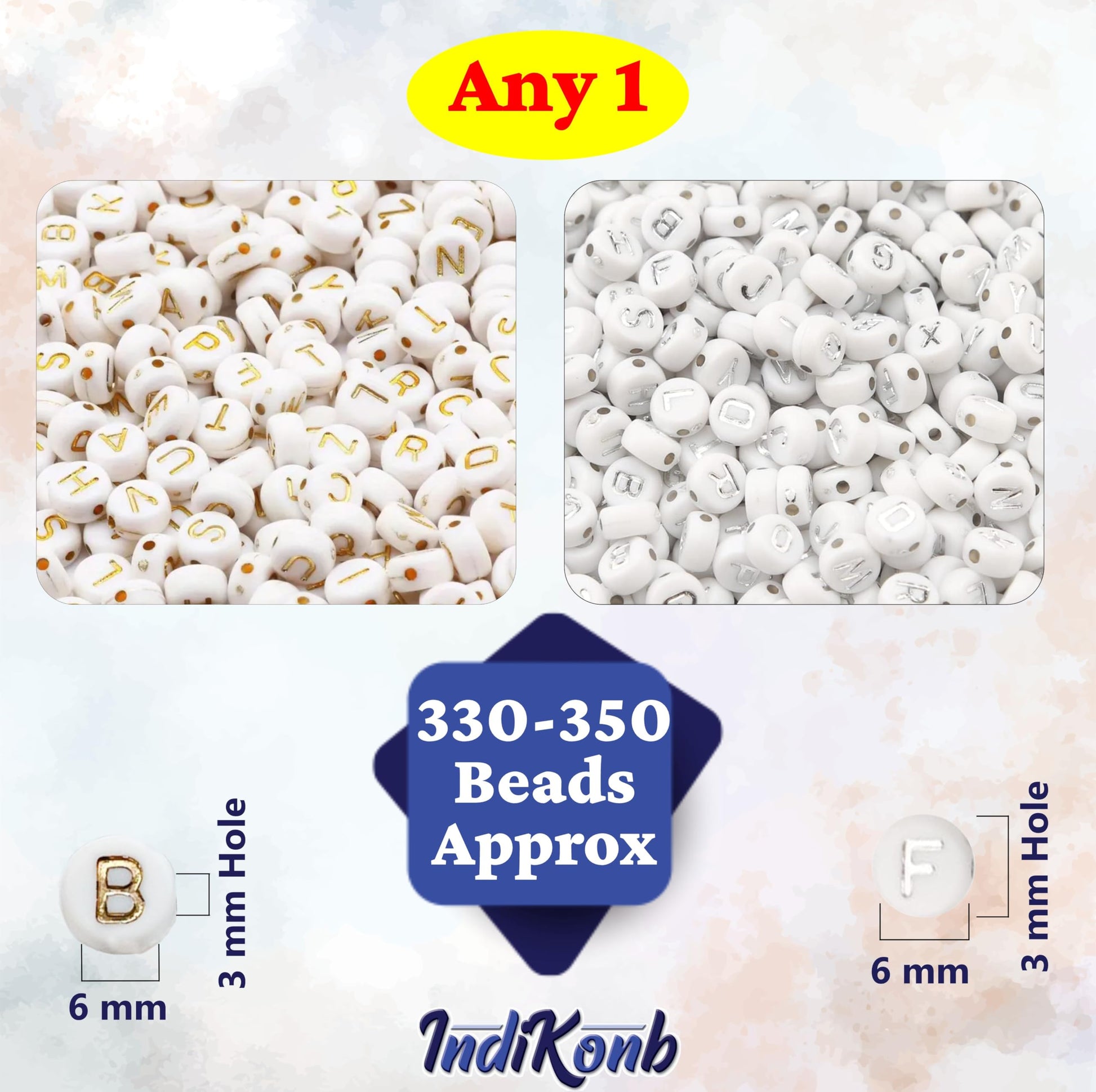 Gold and silver 6mm and 3mm beads fit into beading craft without making the design feel heavy.