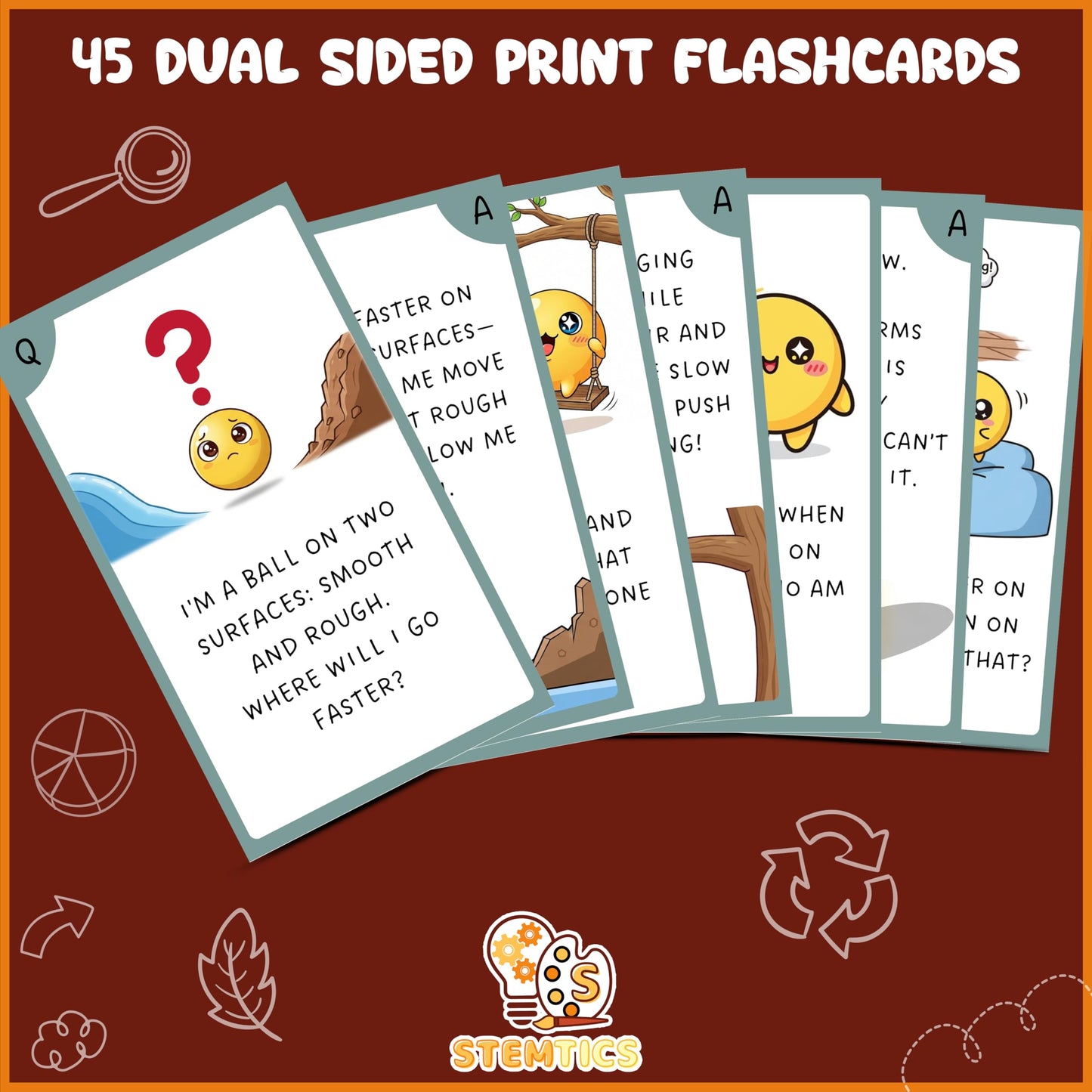Multi-color Physics Science Flash Cards for Kids Set Paper. Close-up image showing product details and finish.