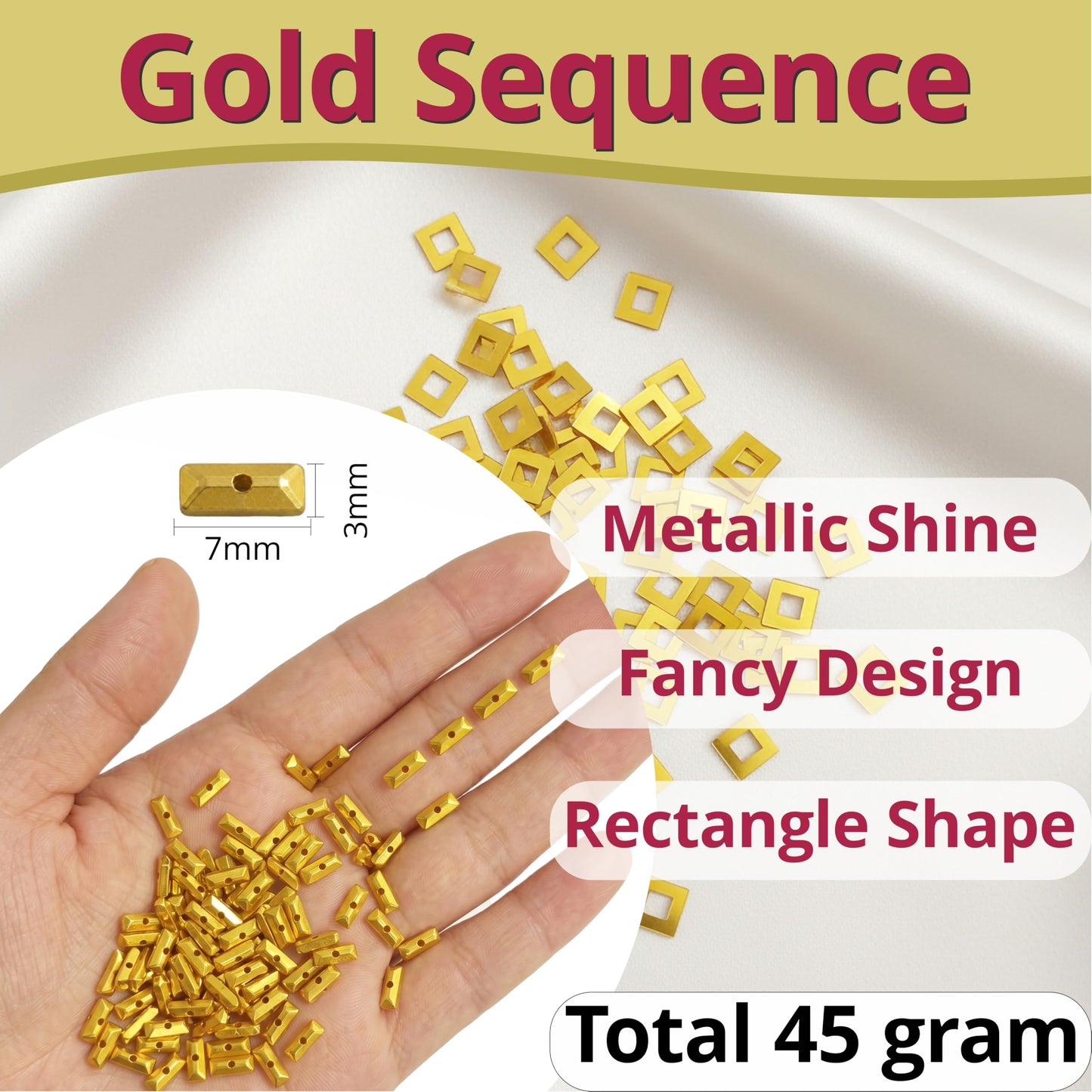 Add a ready-to-use accent to maggam work with metallic gold dress craft sequins for dress decoration.